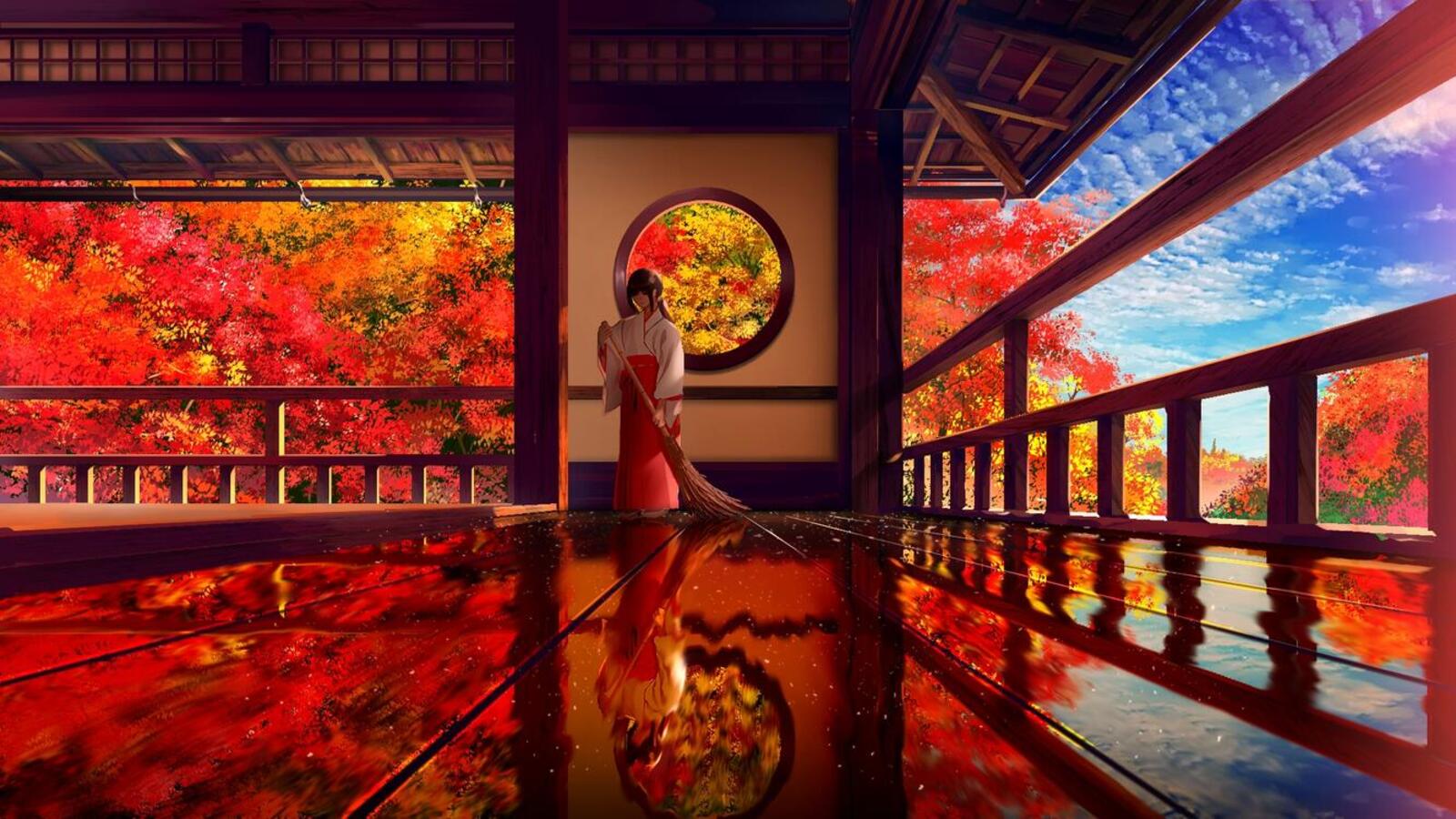 Wallpapers miko autumn wallpaper traditional japanese building on the desktop