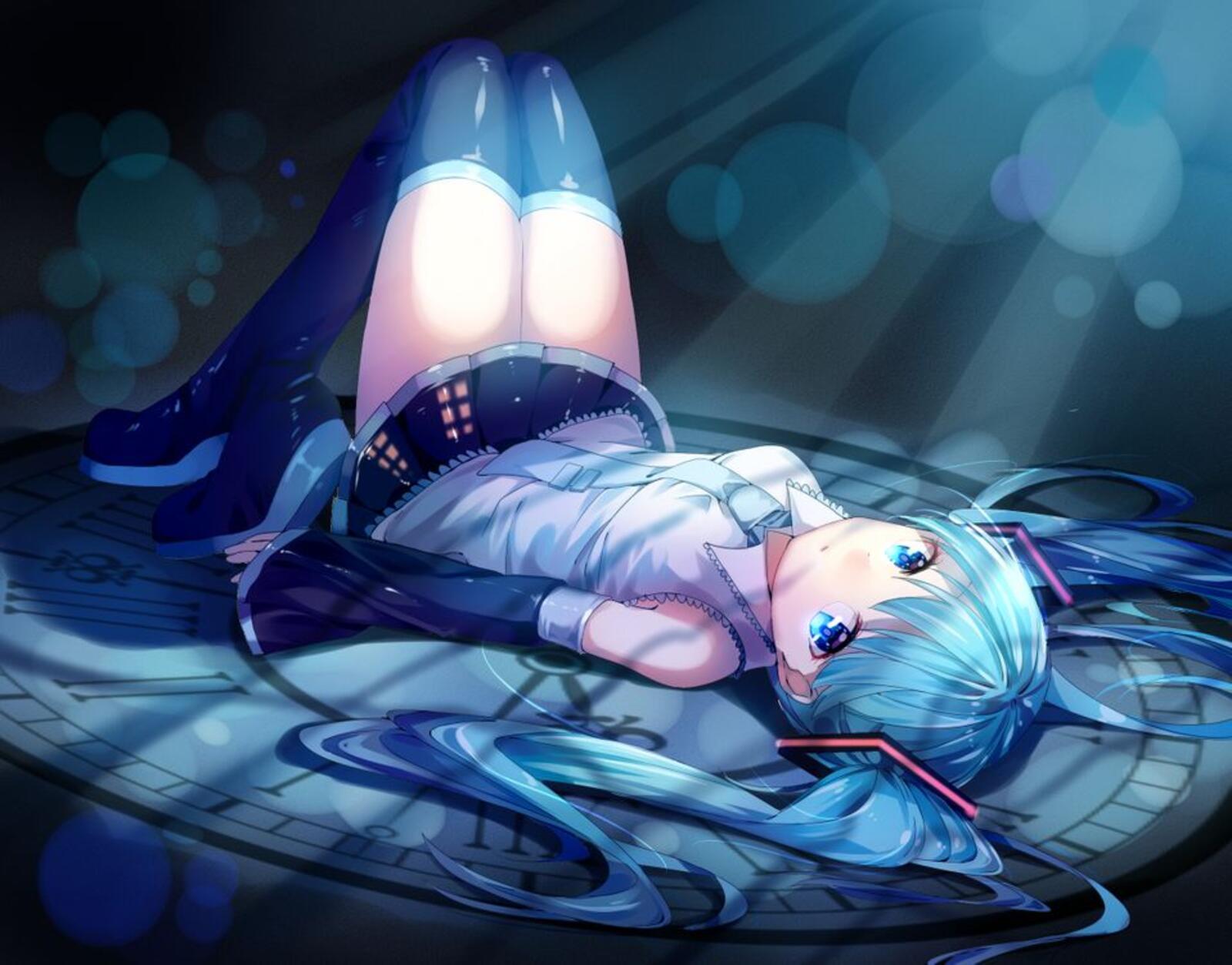 Wallpapers Hatsune Miku lying down blue hair on the desktop