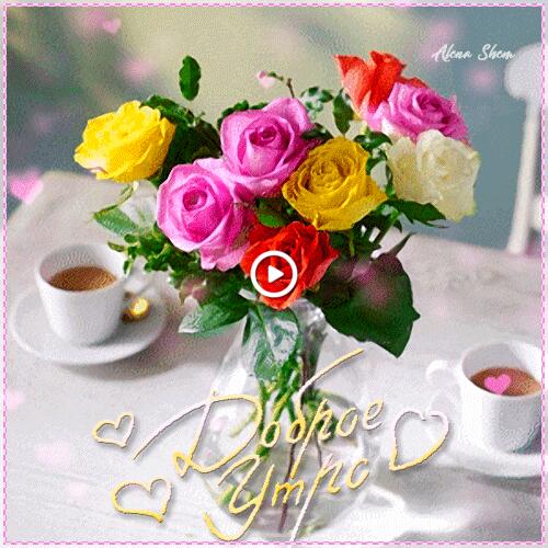 good morning bouquet of roses coffee