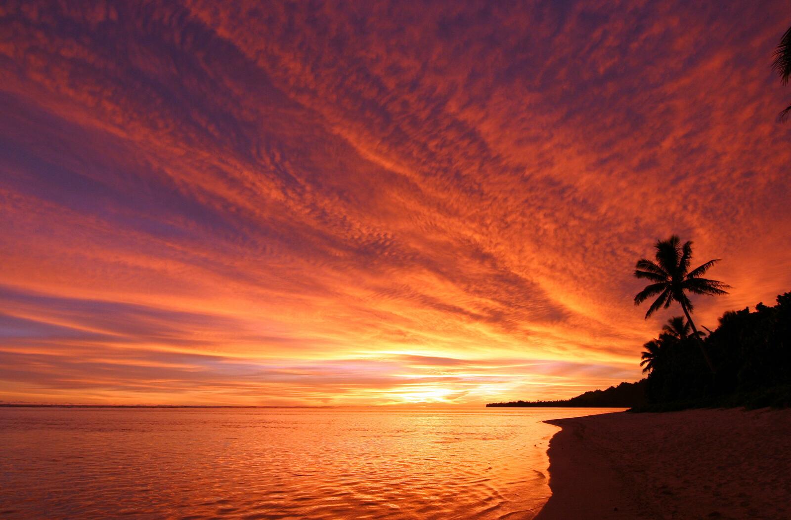 Free photo A late orange sunset on the sea