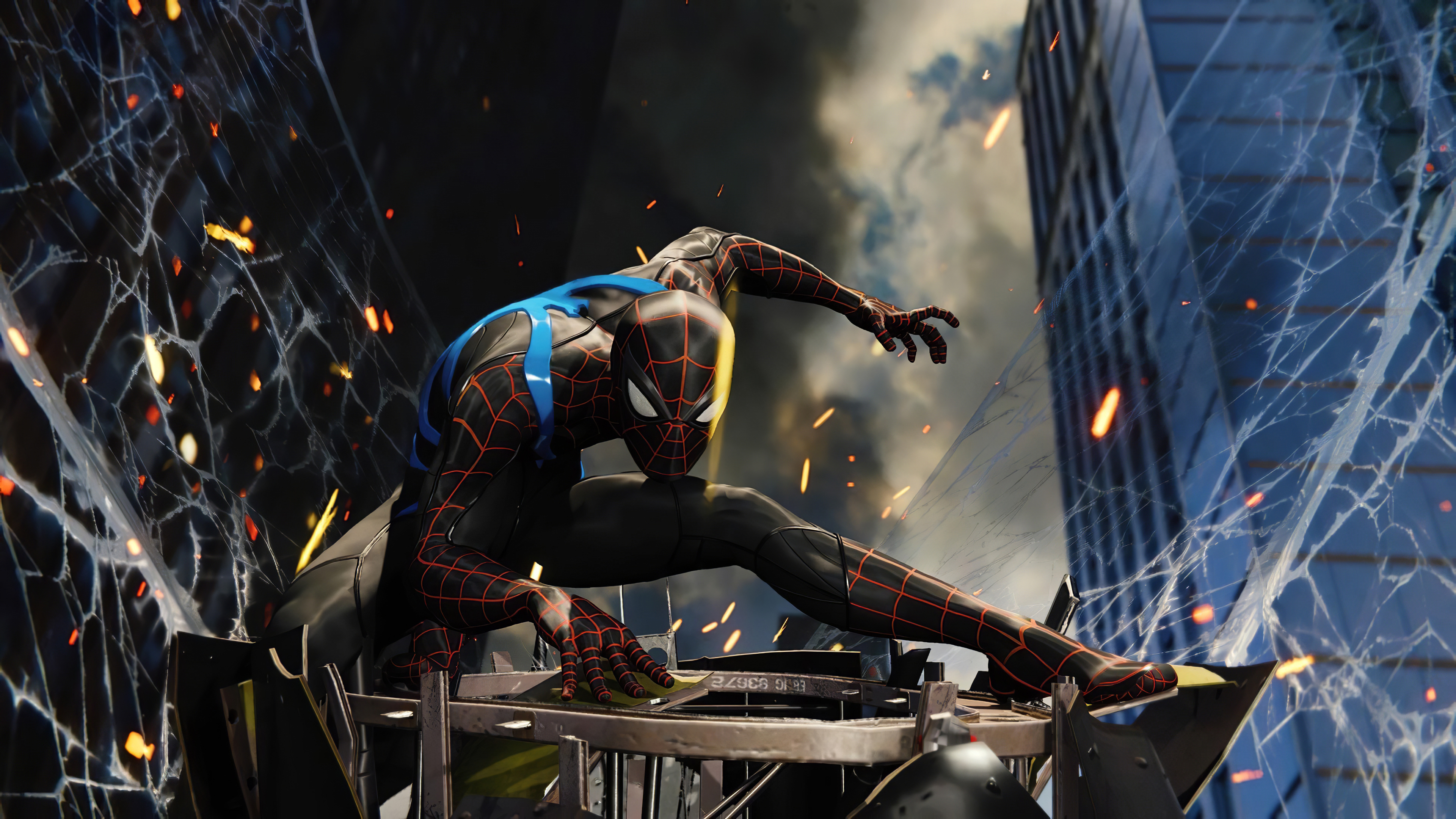 Обои Человек-паук PS4 паутина город на рабочий стол