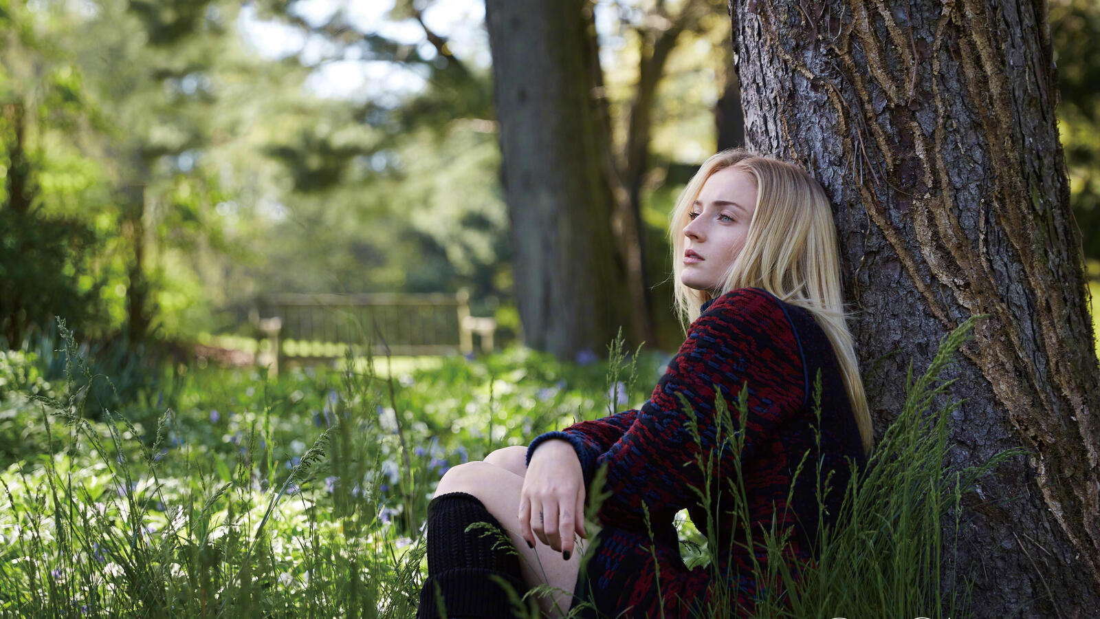 Free photo Sophie Turner sits by a tree