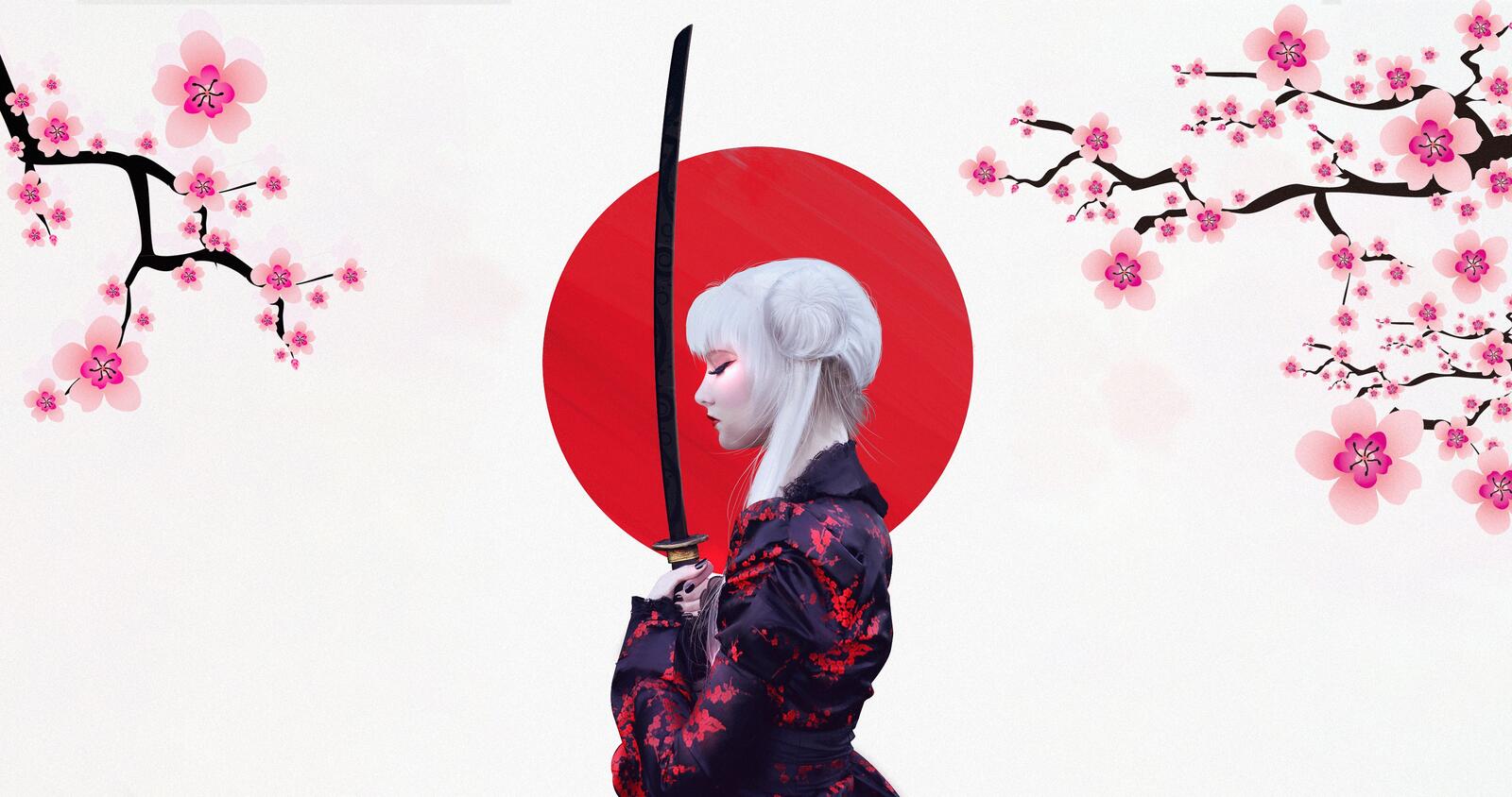 Wallpapers anime girl sword sakura on the desktop