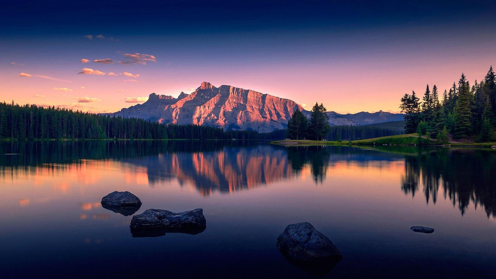 Бесплатное фото В лесу Озеро и одинокая гора