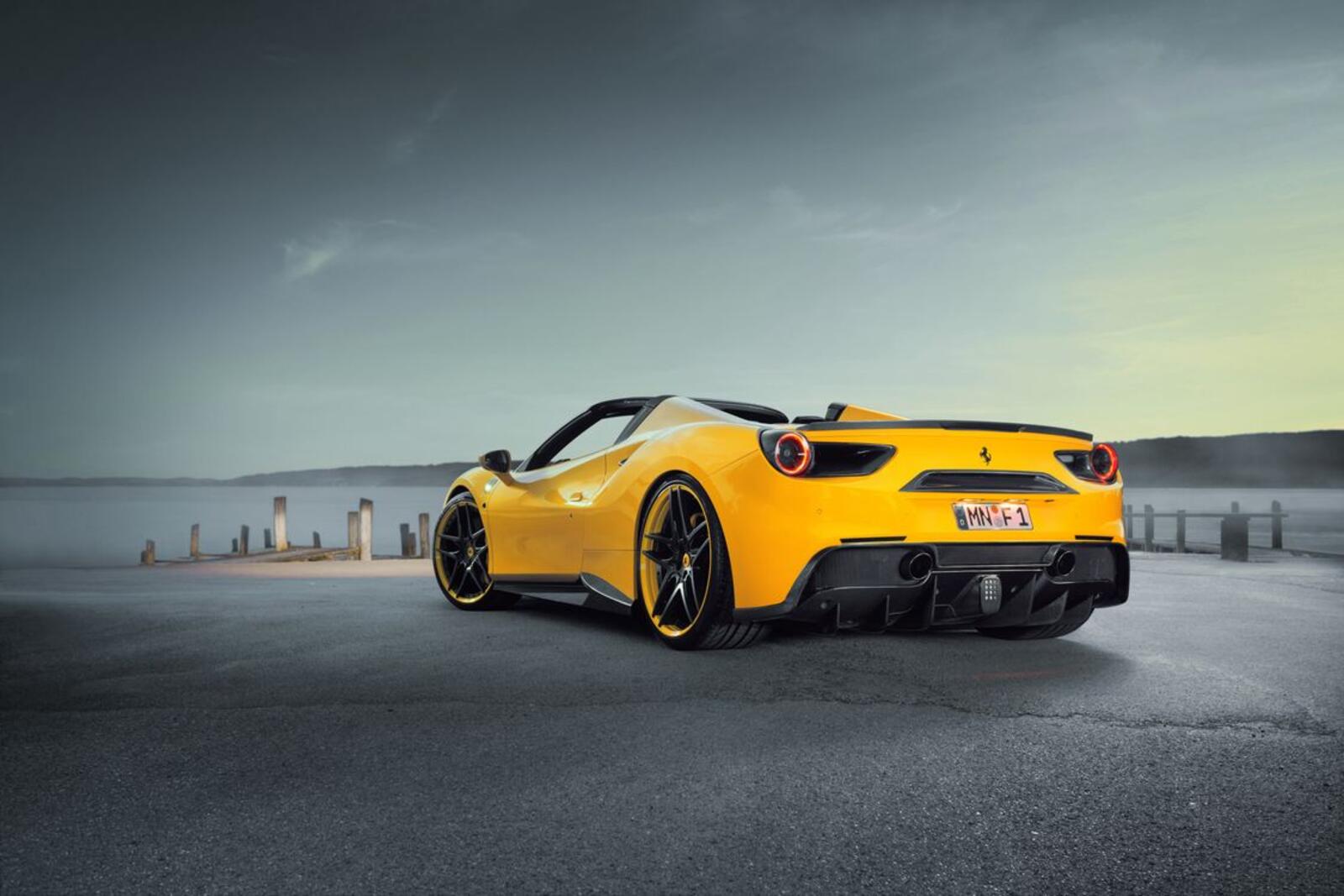 Wallpapers Ferrari 488 Spider yellow view from behind on the desktop