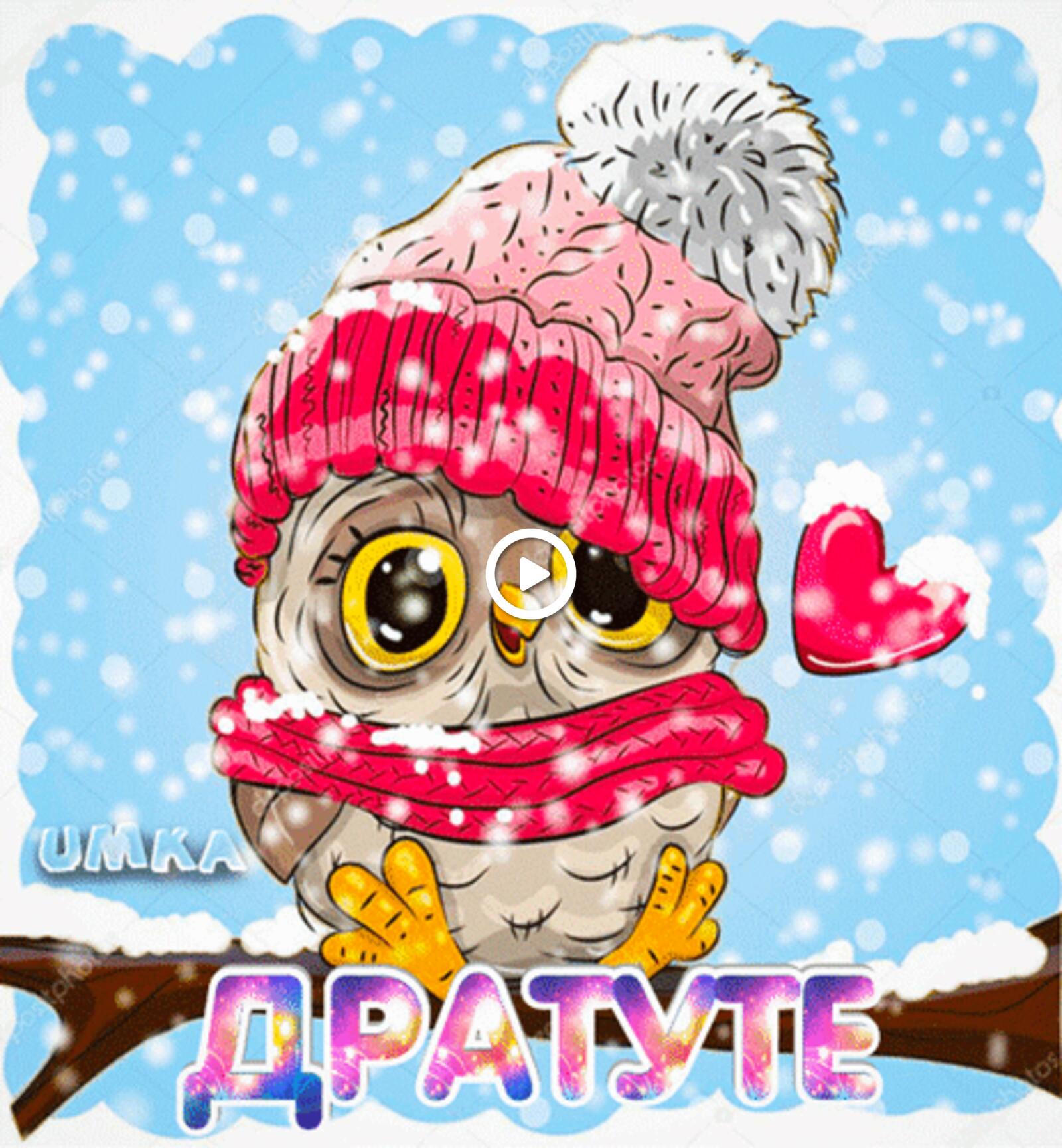 A postcard on the subject of winter owl hello for free