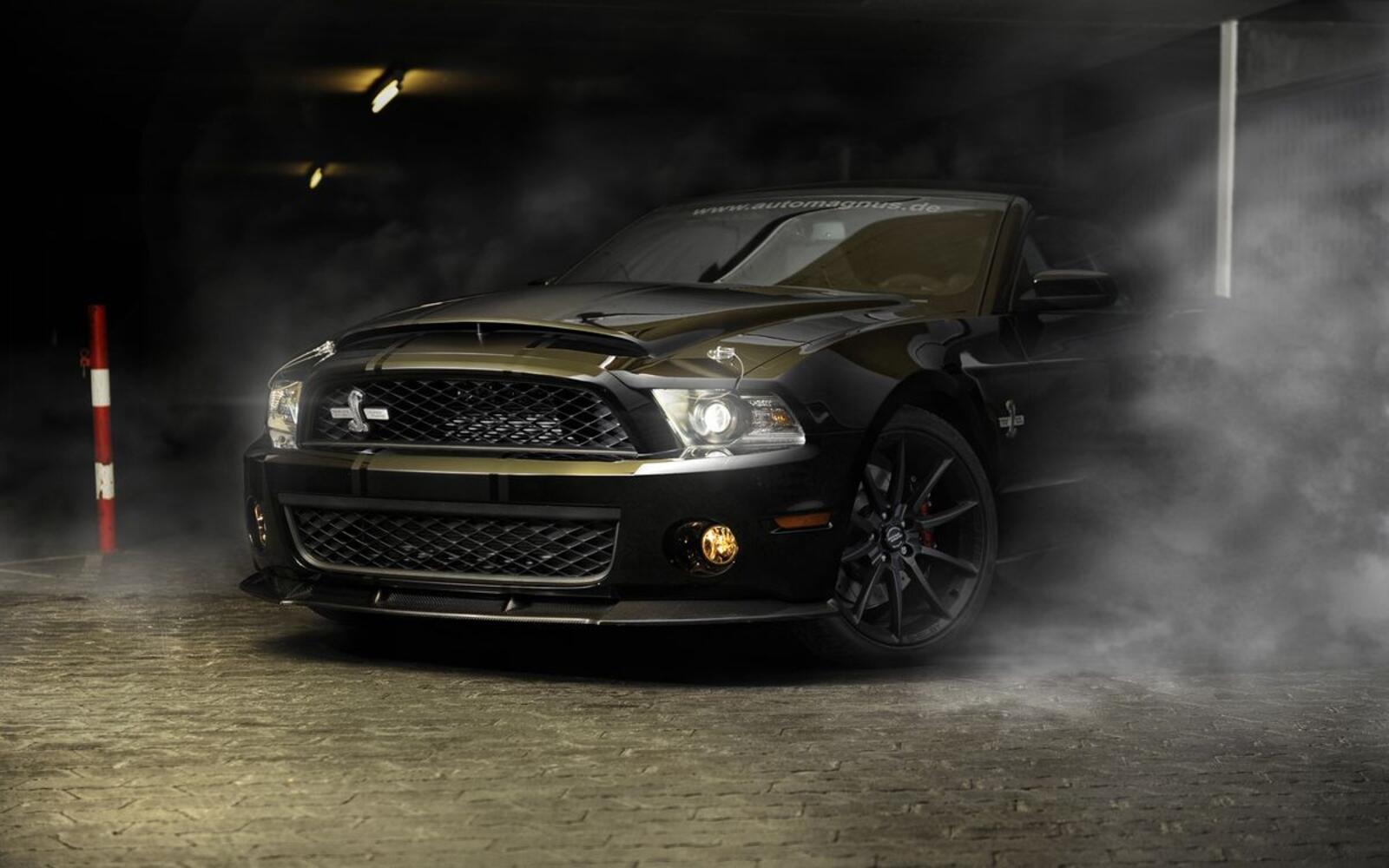 Wallpapers Ford Mustang GT500 black burnout on the desktop