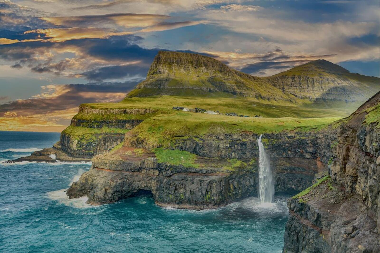 Wallpapers houses waves waterfall on the desktop