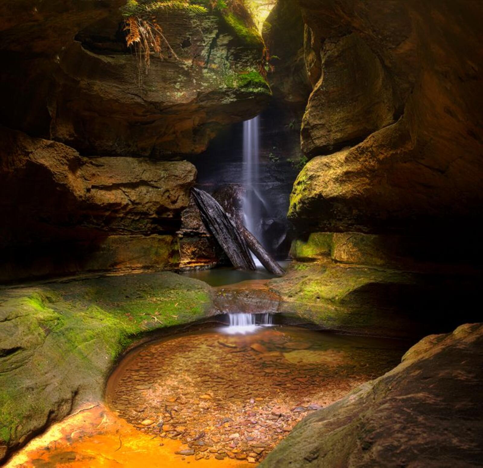 Wallpapers landscape cave waterfall on the desktop
