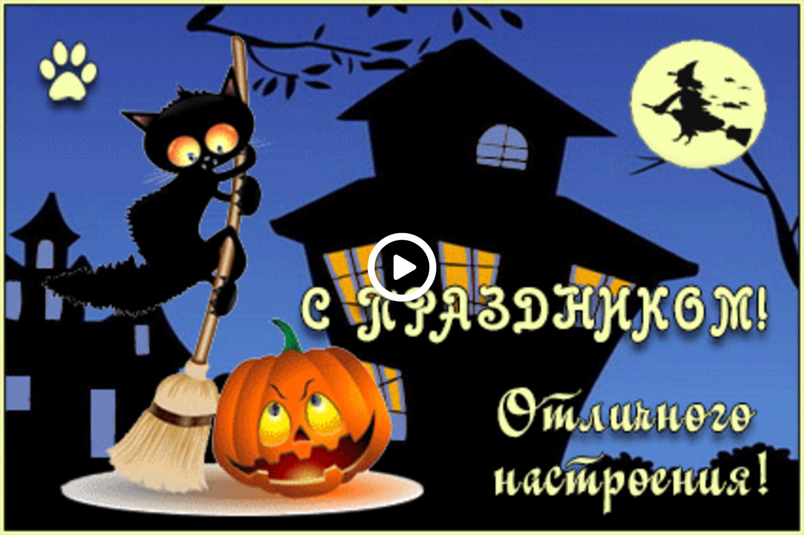 A postcard on the subject of halloween silhouette night for free