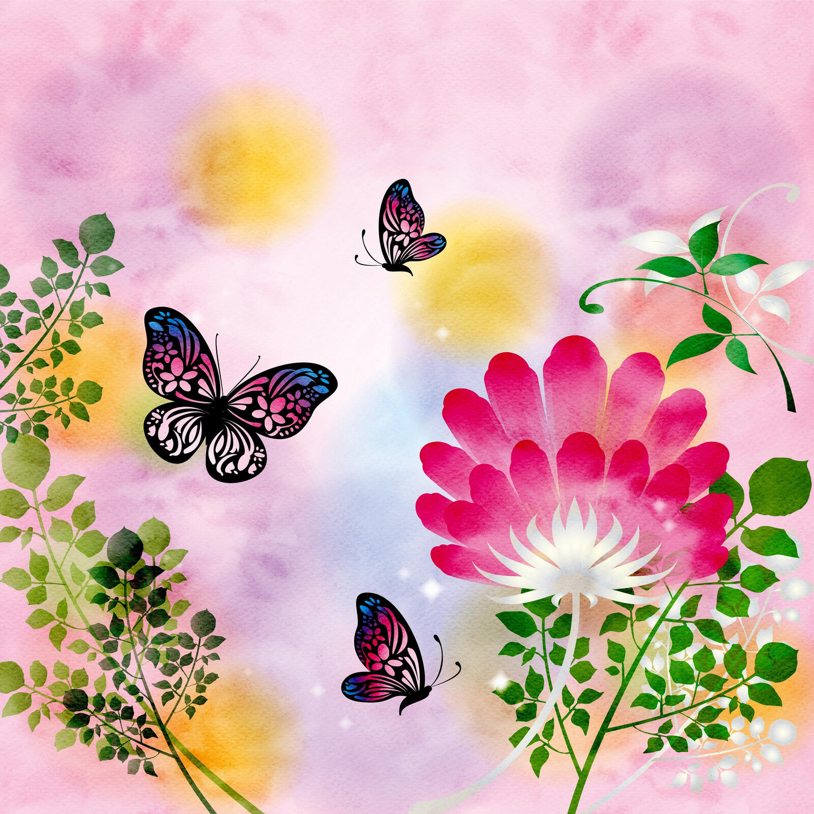 桌面上的壁纸蝴蝶 蝴蝶画 鲜花