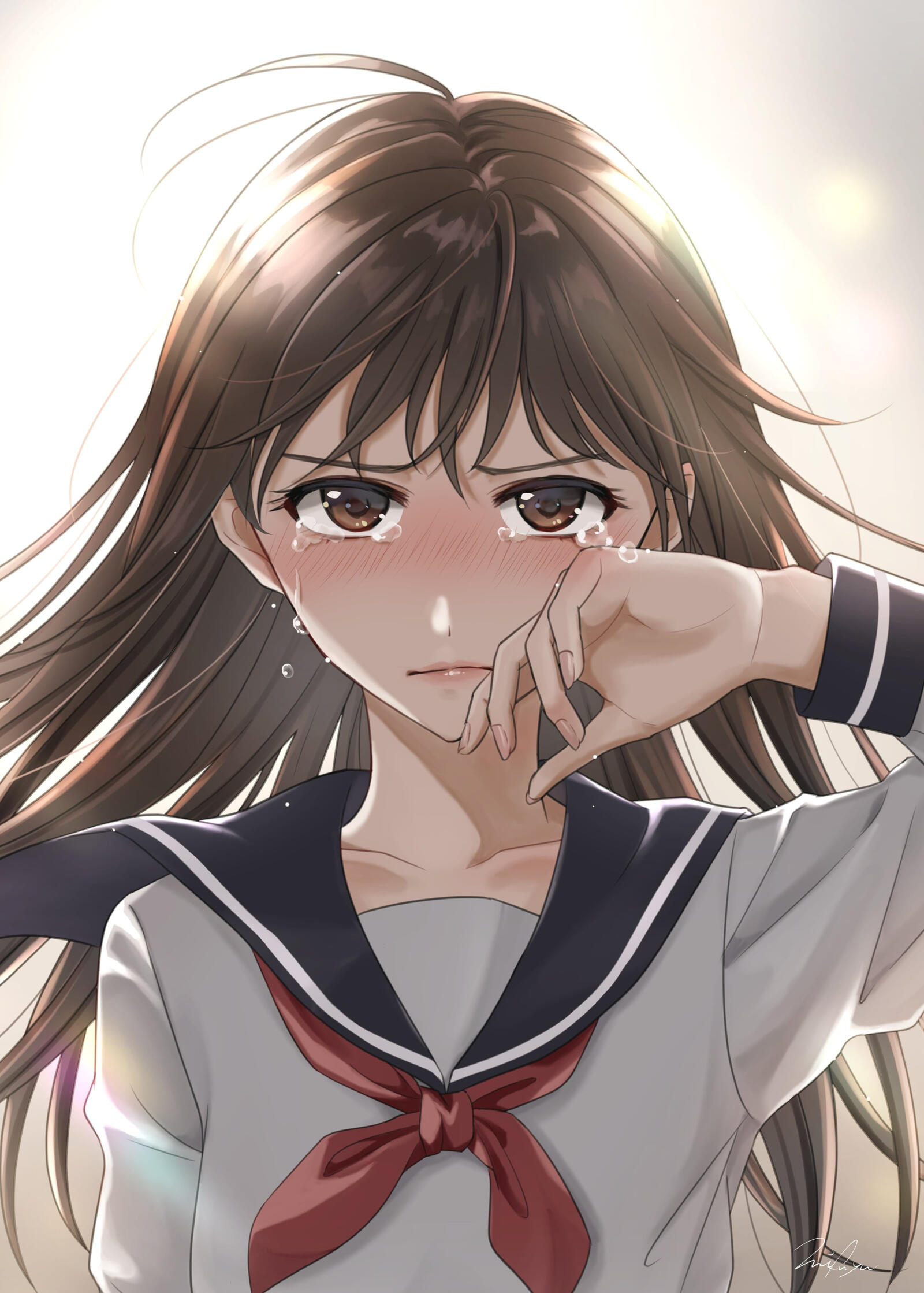 Обои обои аниме школьница плач школьной формы на рабочий стол