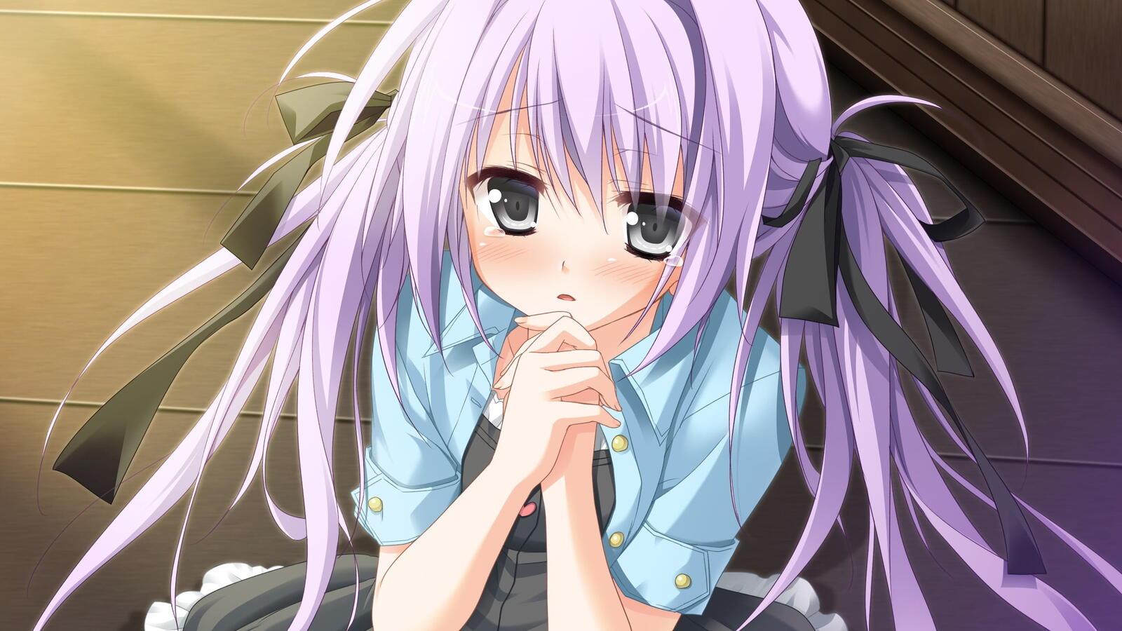 Обои обои грустная девушка аниме фиолетовые волосы слезы на рабочий стол