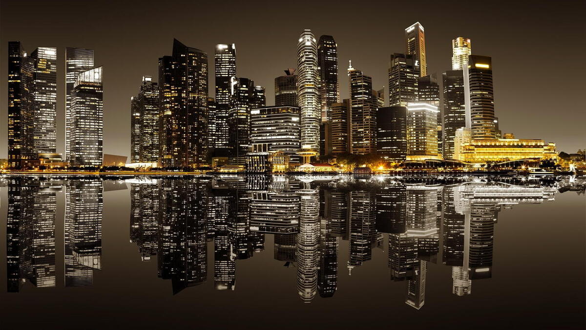 The city and the reflection in the water