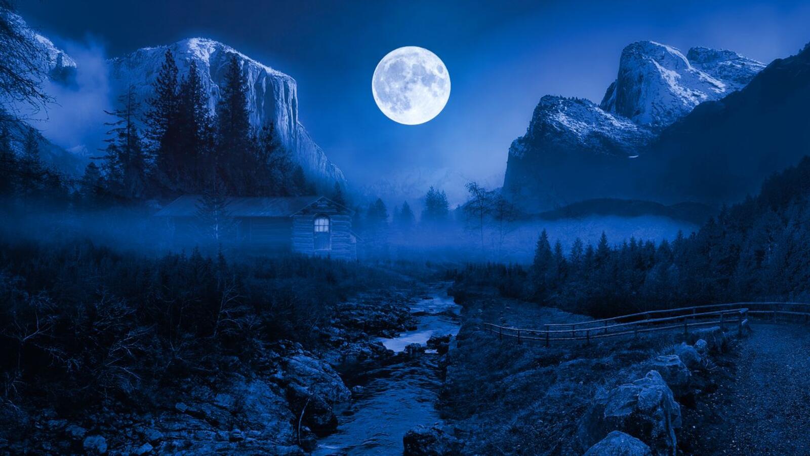 Обои лунный свет река пейзаж на рабочий стол