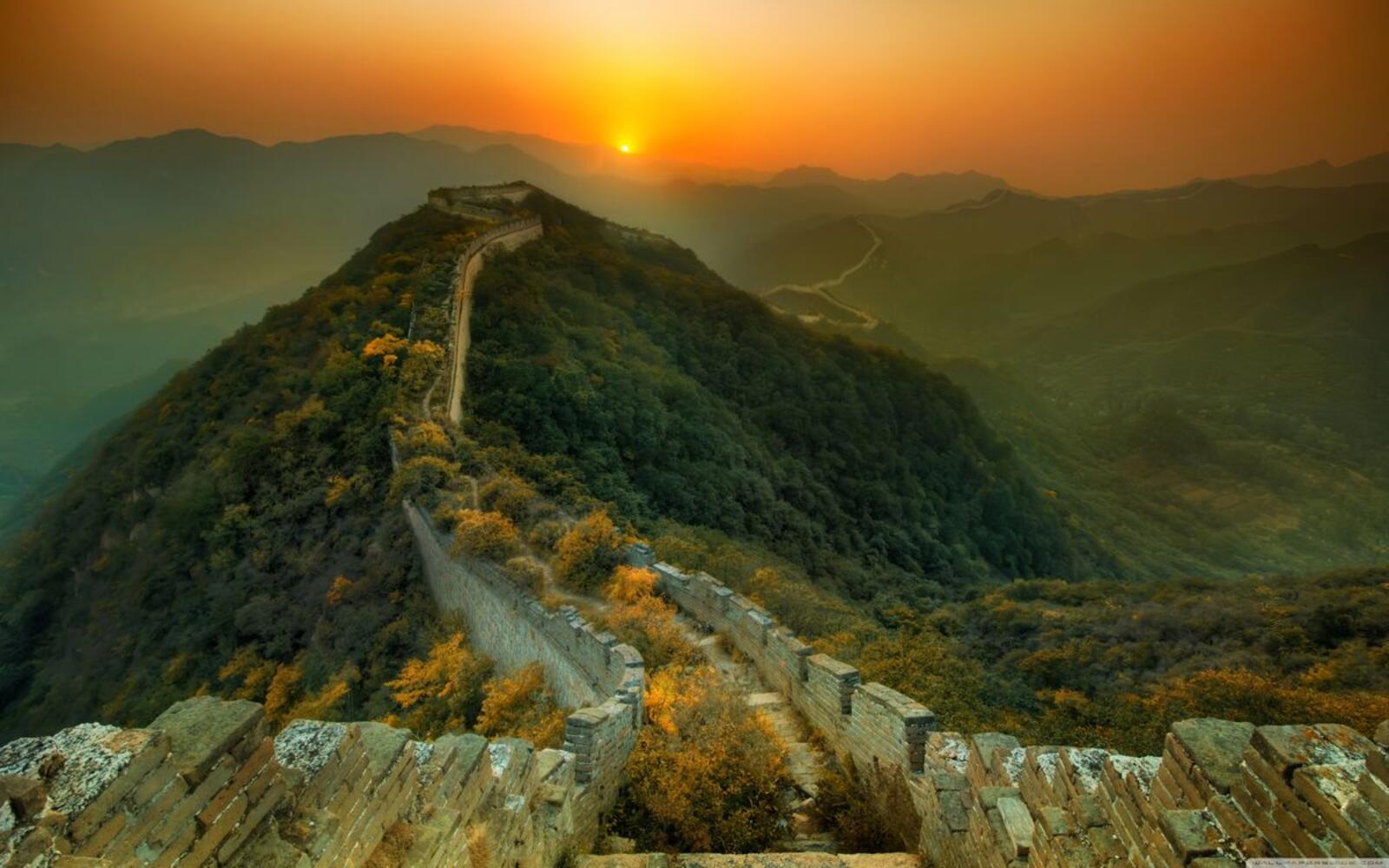 Wallpapers great wall of china sunset trees on the desktop