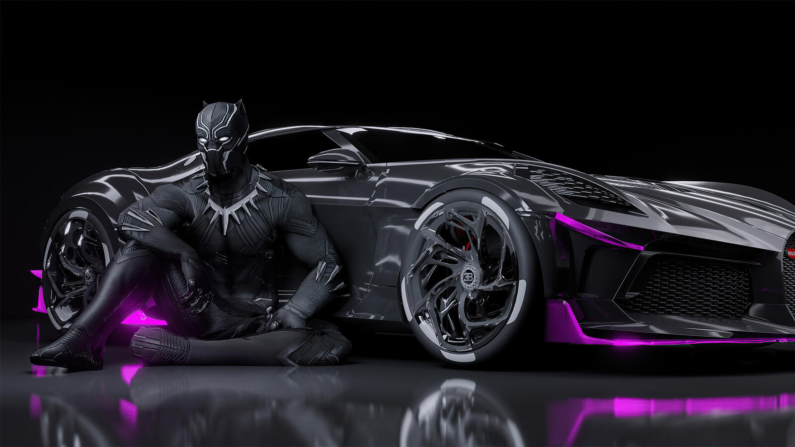 Обои чёрная пантера супергерои Bugatti La Voiture Noire на рабочий стол