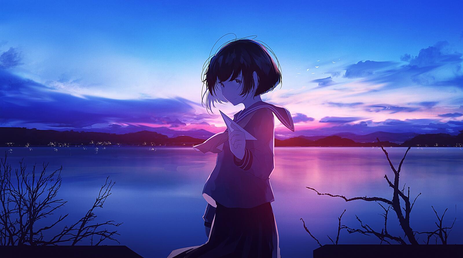Wallpapers anime schoolgirl horizon short hair on the desktop