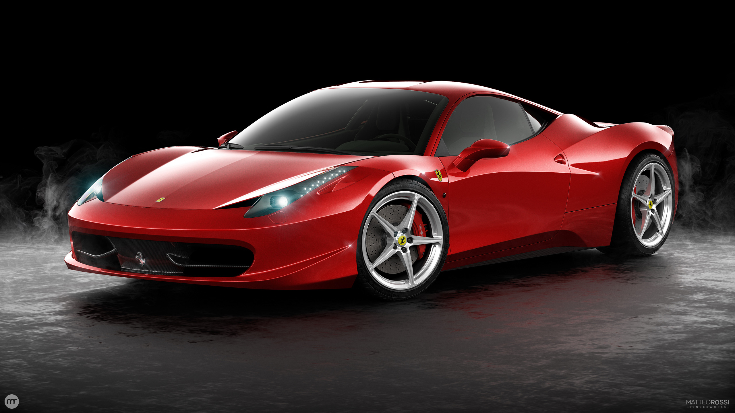 Free photo Ferrari 458 in red on a black background