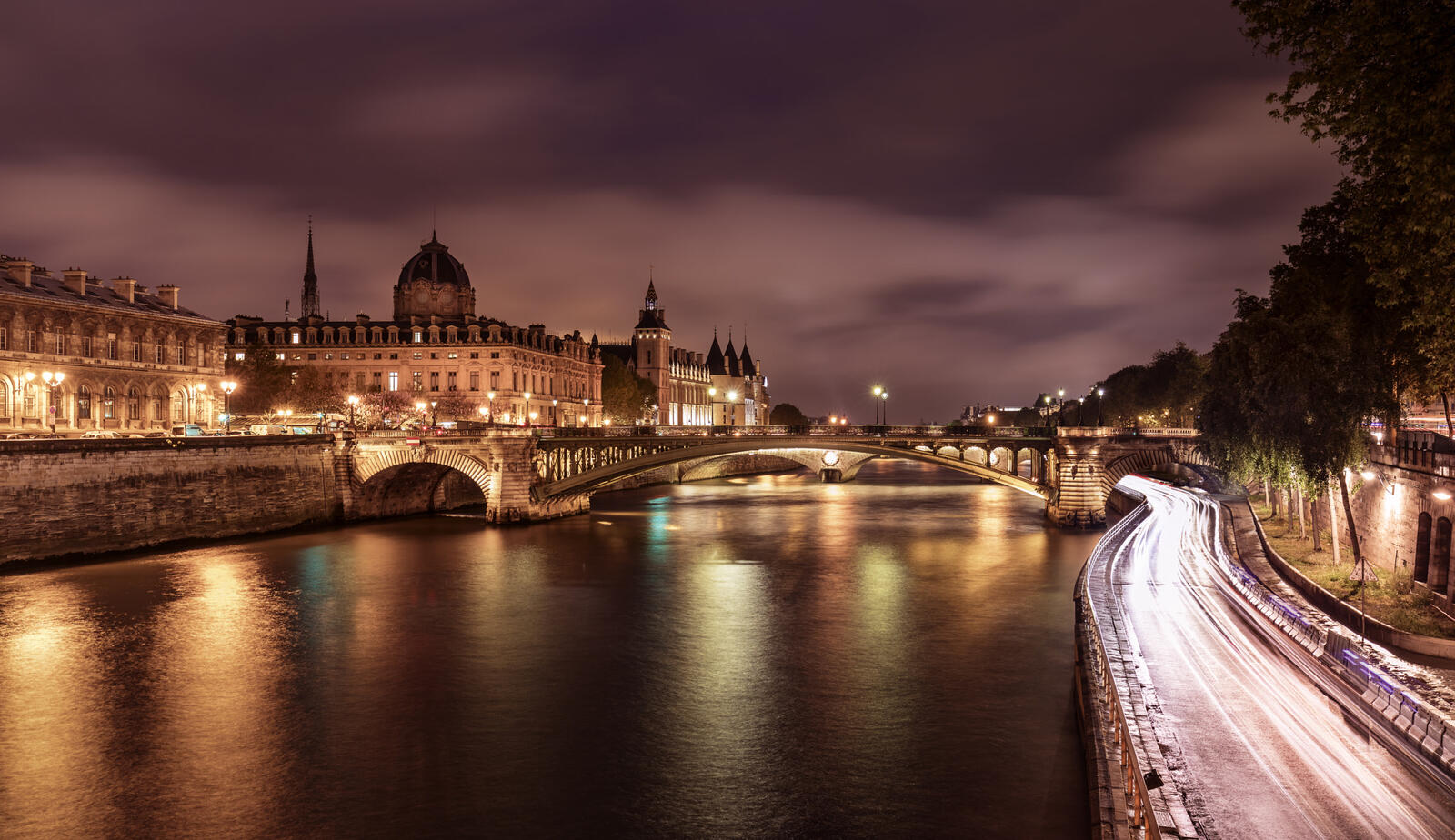 Wallpapers night city city Seine River on the desktop