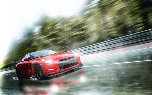 Red Nissan GTR in play