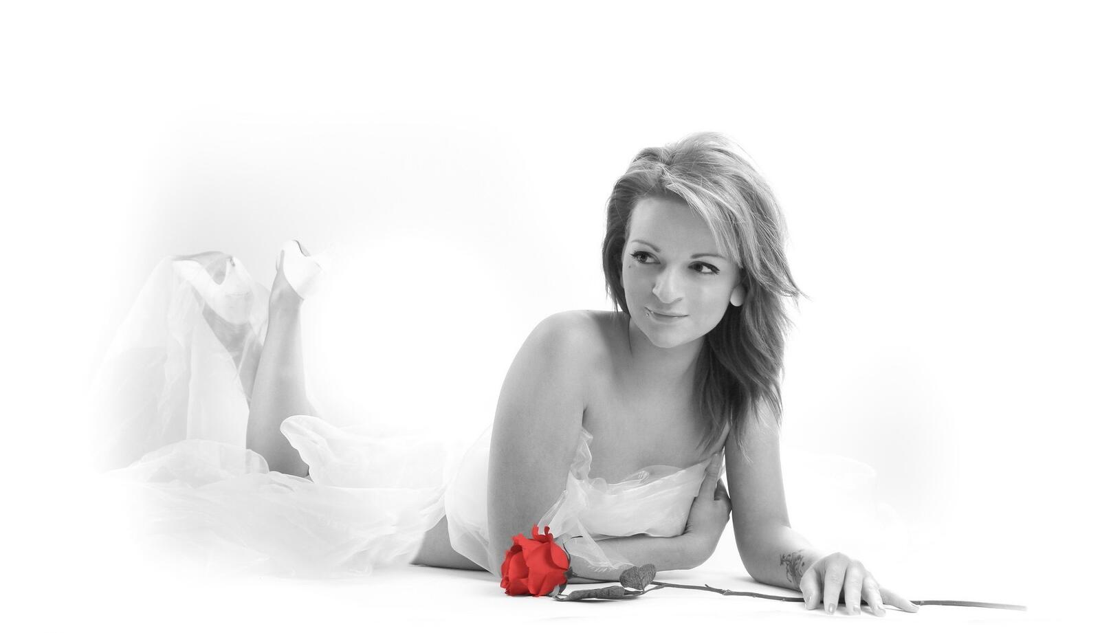 Wallpapers woman monochrome photography rose on the desktop