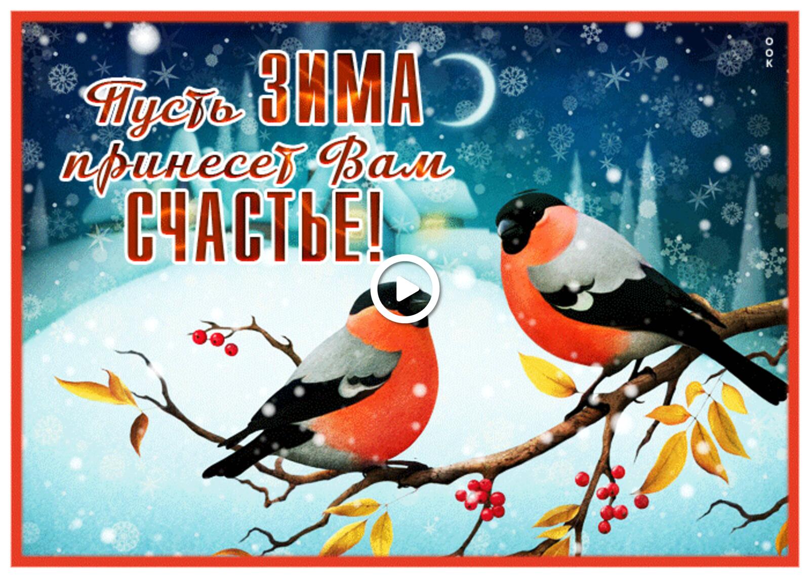 A postcard on the subject of may winter bring you happiness bullfinches birds for free