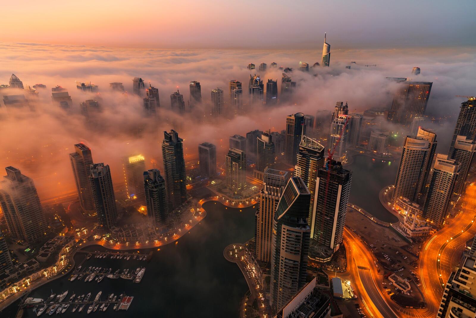 Обои туман город небоскреб на рабочий стол