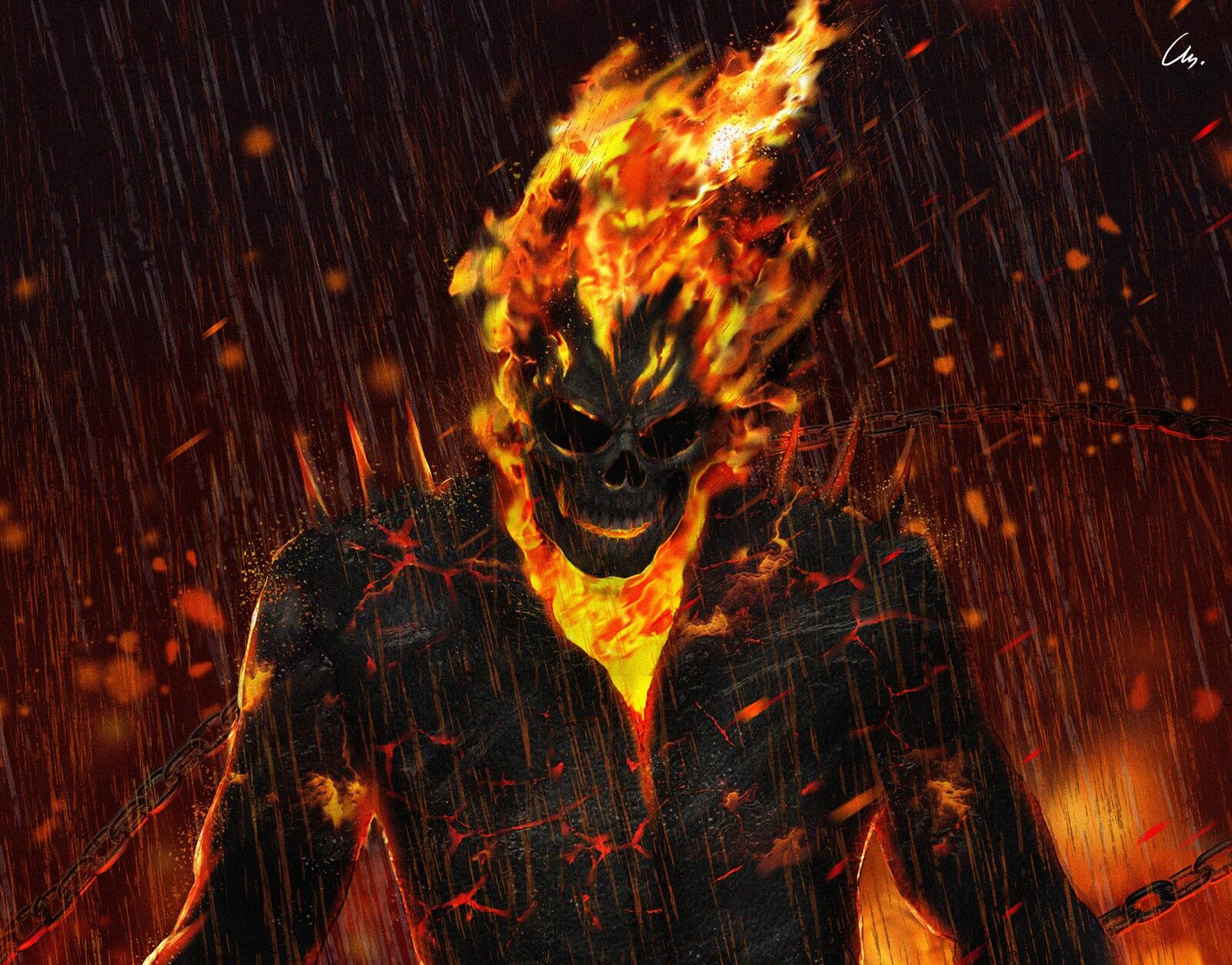 Wallpapers ghost rider flames rain on the desktop
