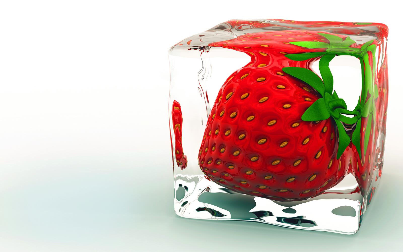 Wallpapers strawberries ice cubes frozen fruit on the desktop