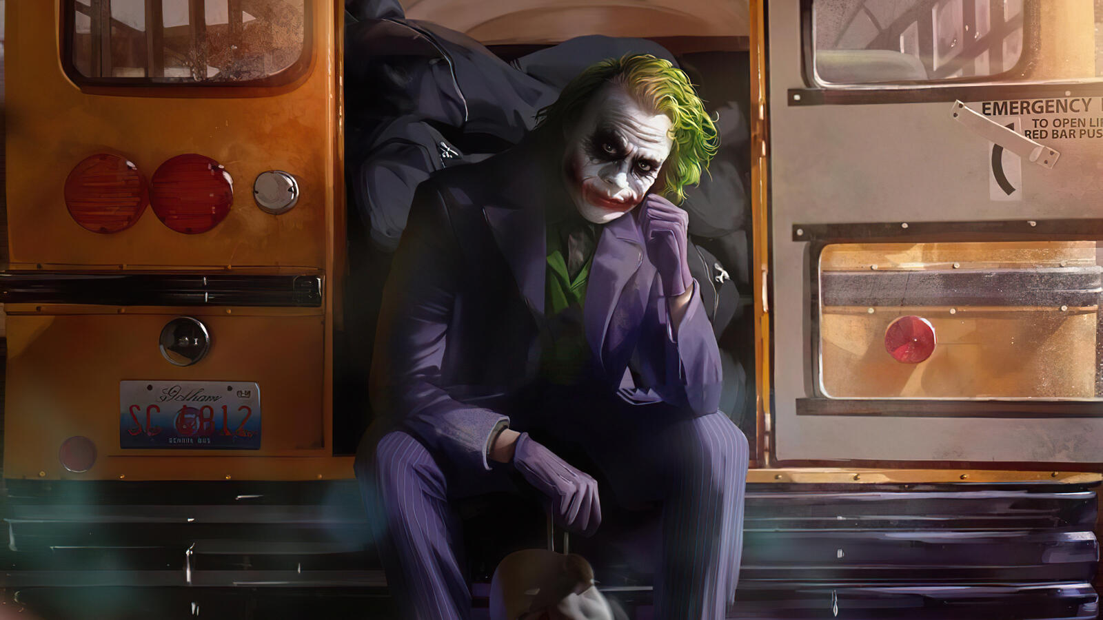 Free photo Rendering of the picture of the joker on the bus