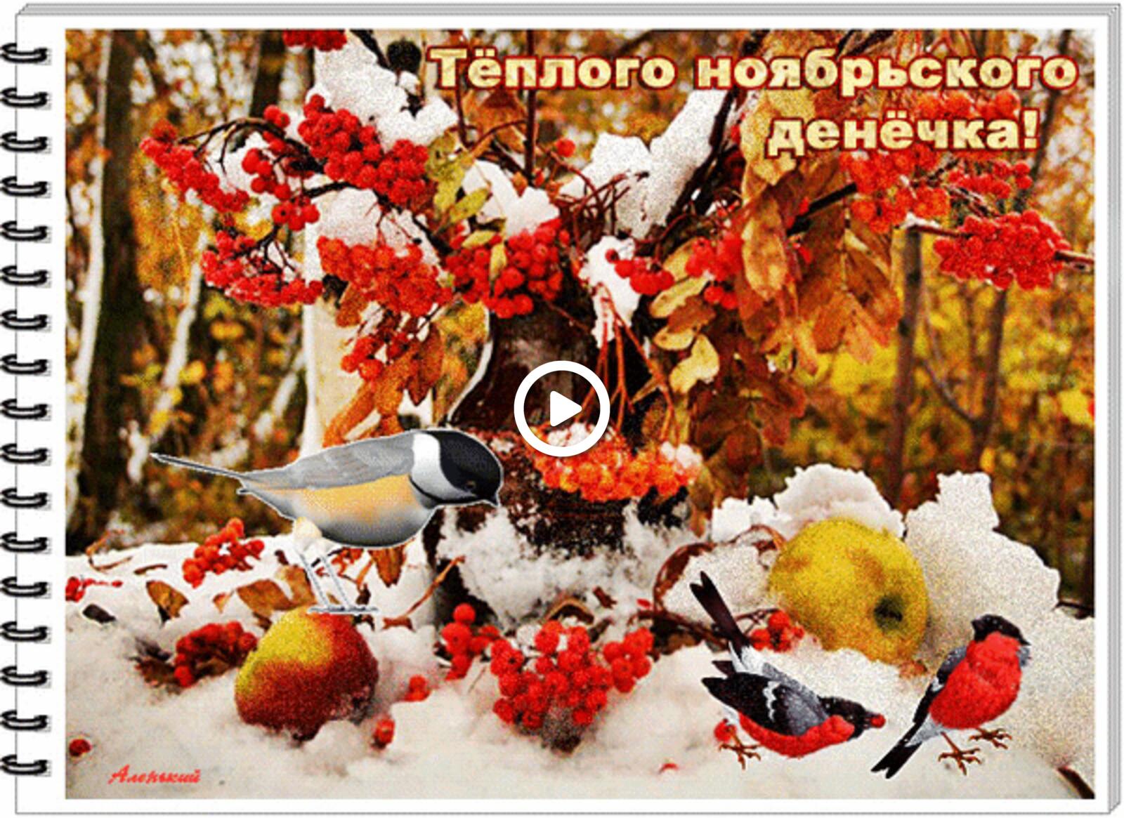 Открытка на тему птички снег ягоды бесплатно