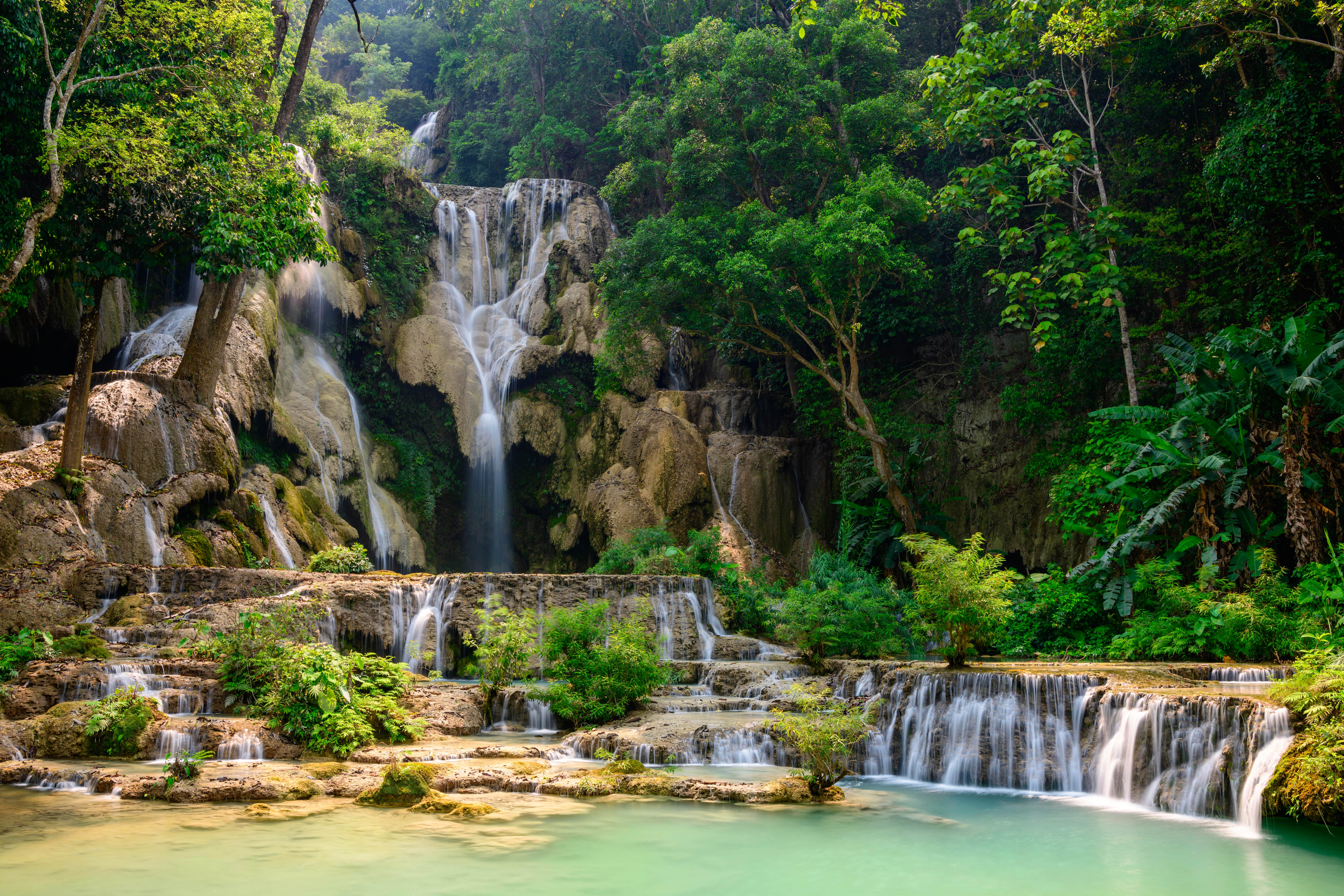 Обои Waterfalls in northern Laos скалы река на рабочий стол