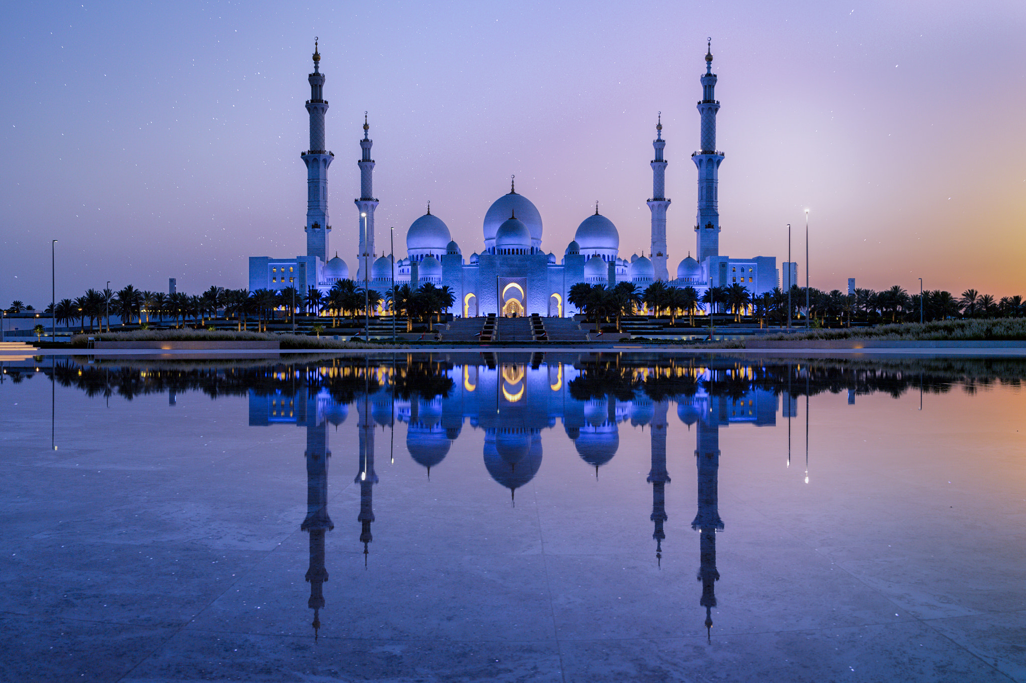 Обои Sheikh Zayed Mosque Abu Dhabi ночь на рабочий стол
