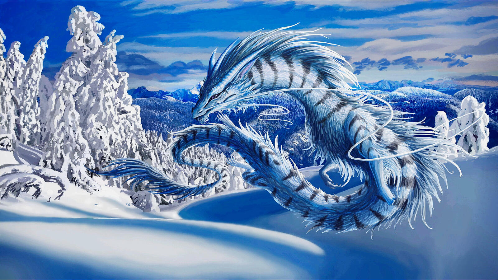 Бесплатное фото Рисунок дракон зимой