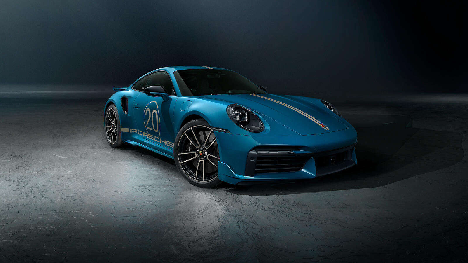 Обои Porsche голубая машина передняя часть на рабочий стол