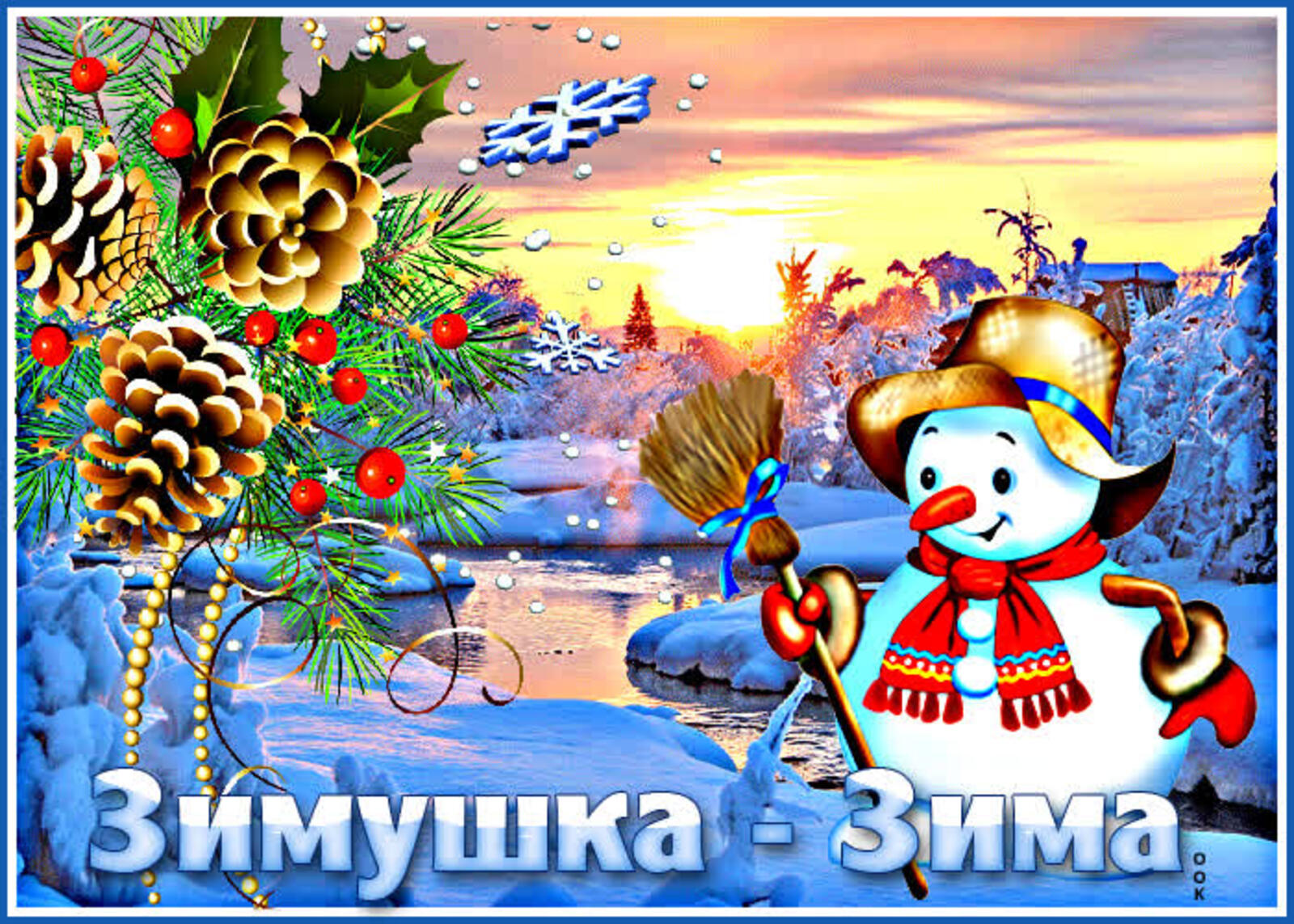 A postcard on the subject of snowman winter snow for free