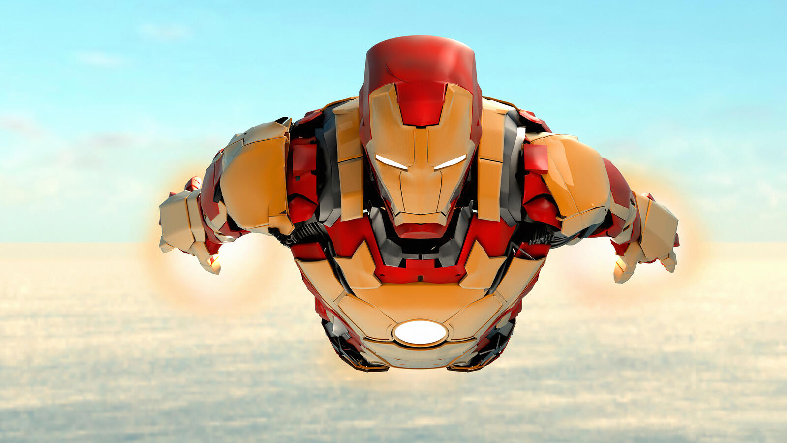 Wallpapers Iron Man flight digital art on the desktop