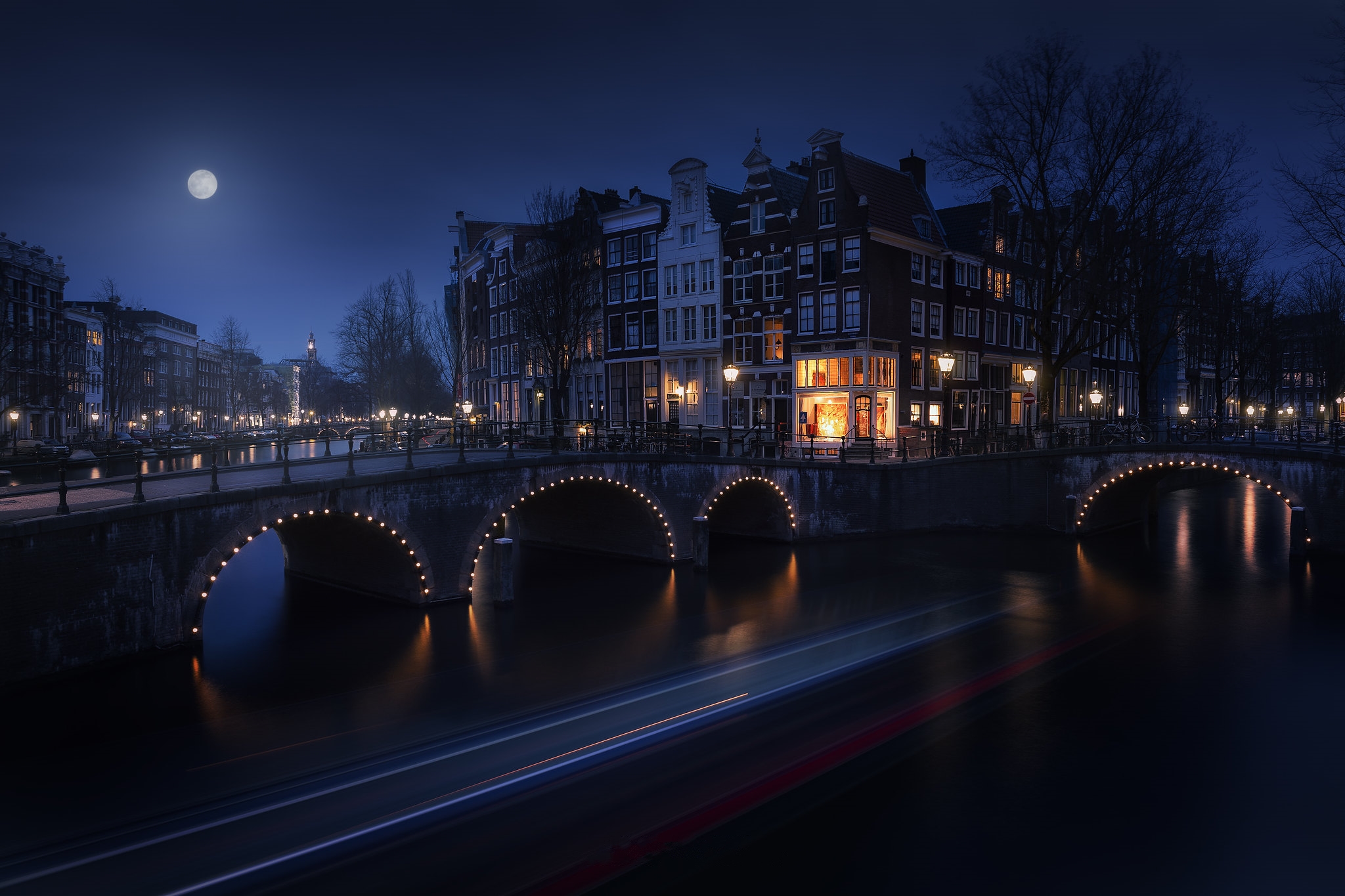 Обои мост Нидерланды ночь на рабочий стол