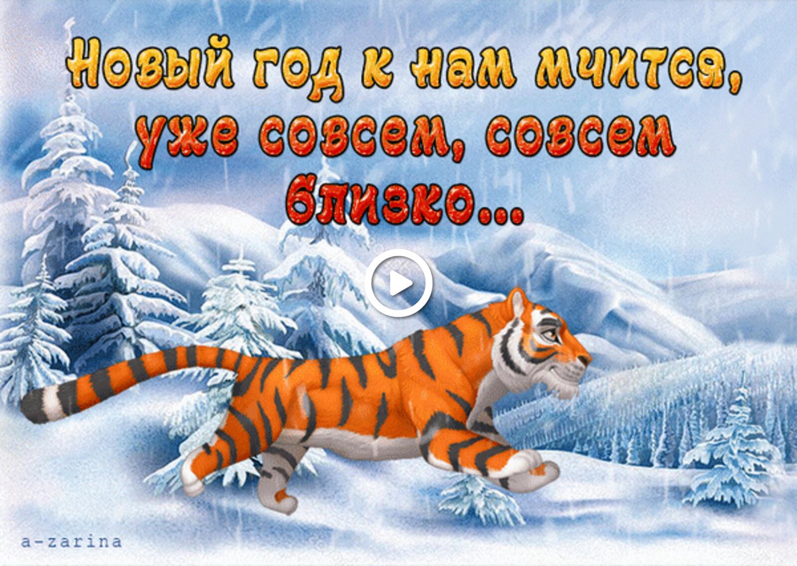 Открытка на тему с наступающим тигр зима бесплатно