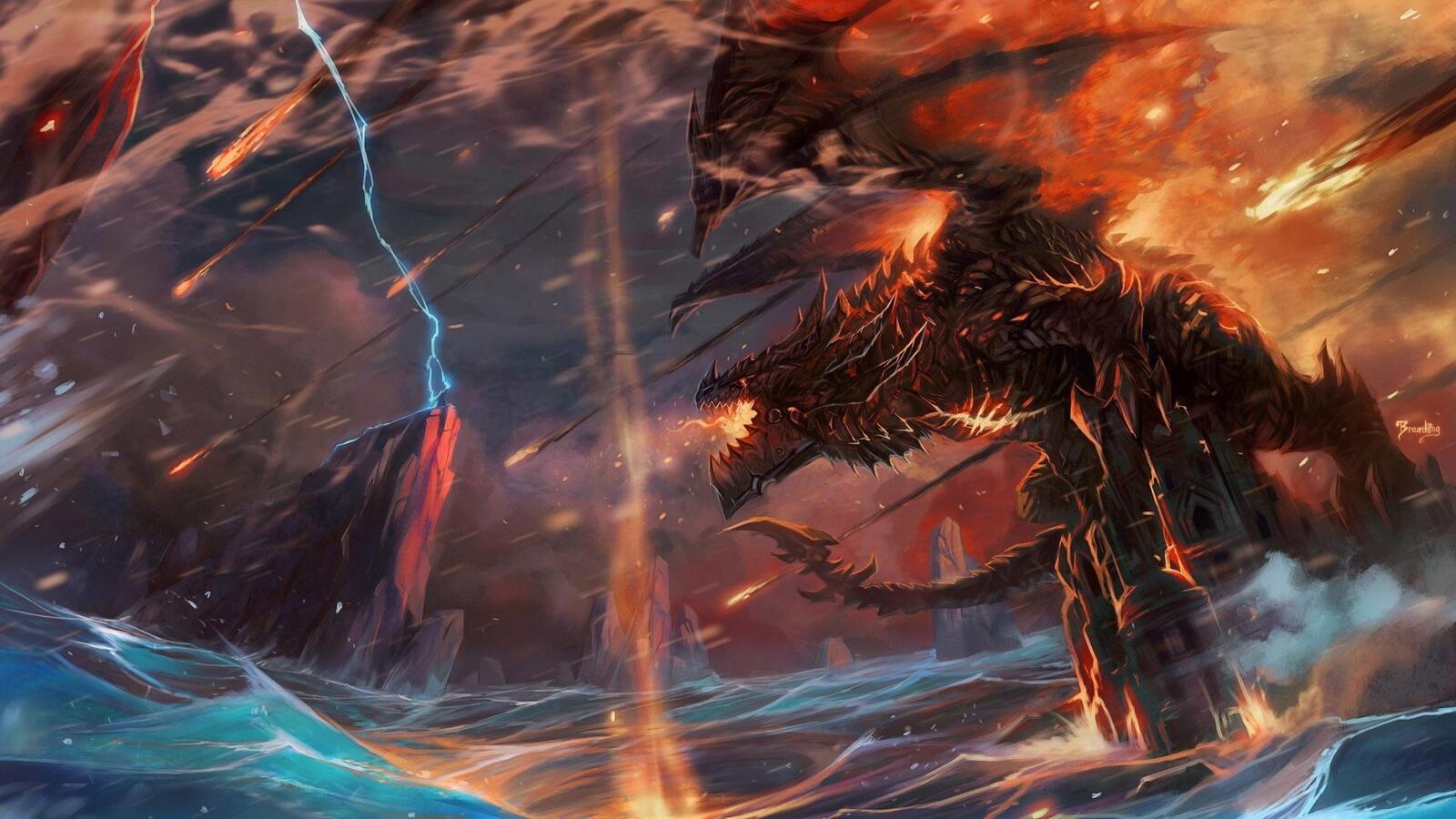 Wallpapers World Of Warcraft dragon lightning on the desktop