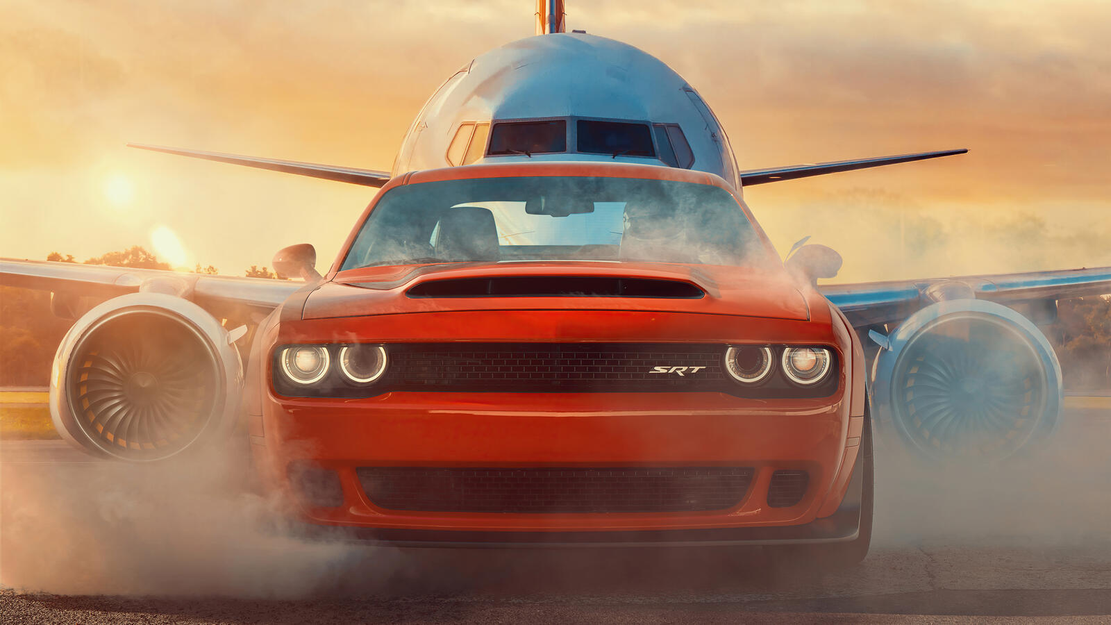 Wallpapers airplane Dodge Challenger view from front on the desktop