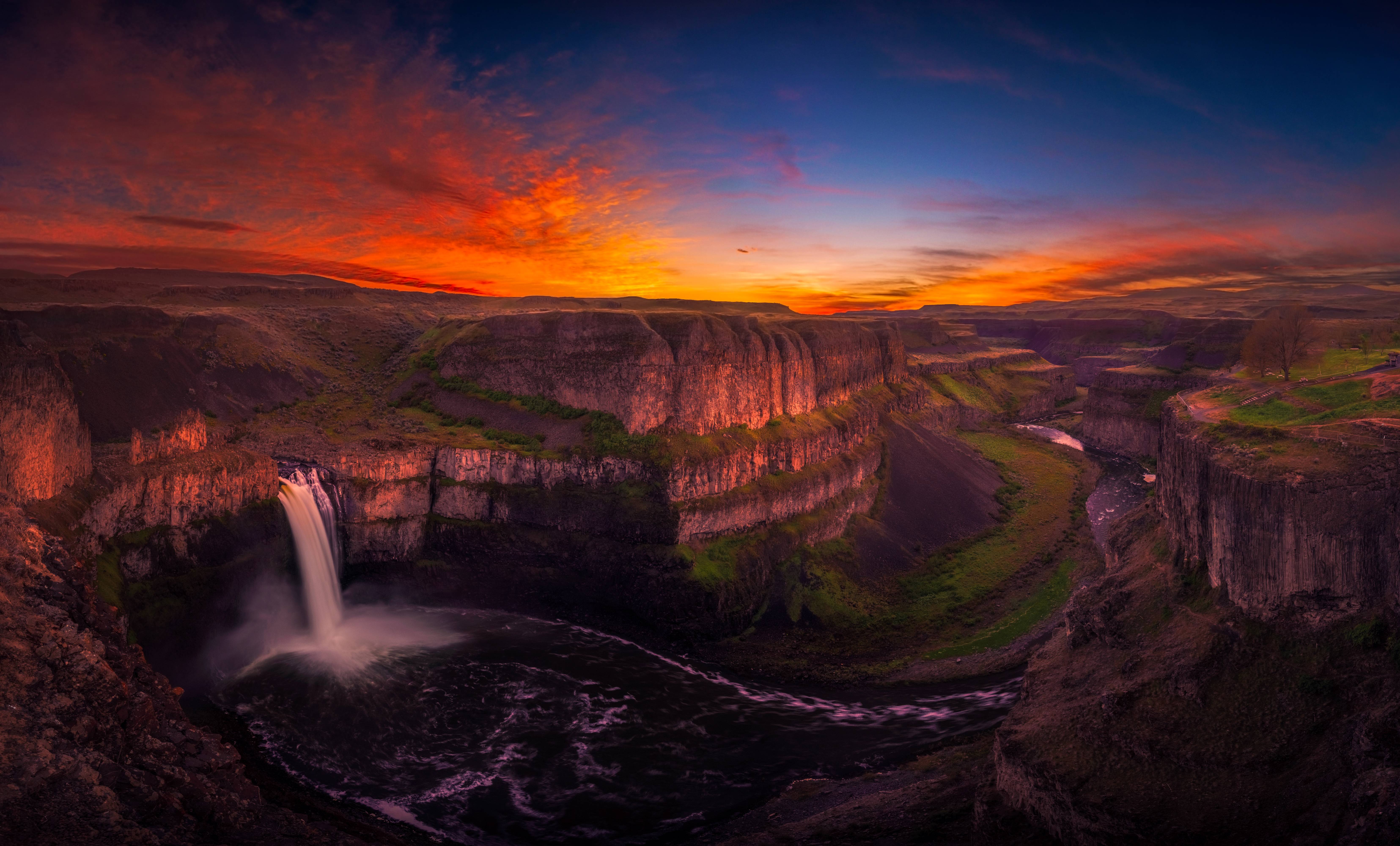Wallpapers waterfall nature sunset on the desktop