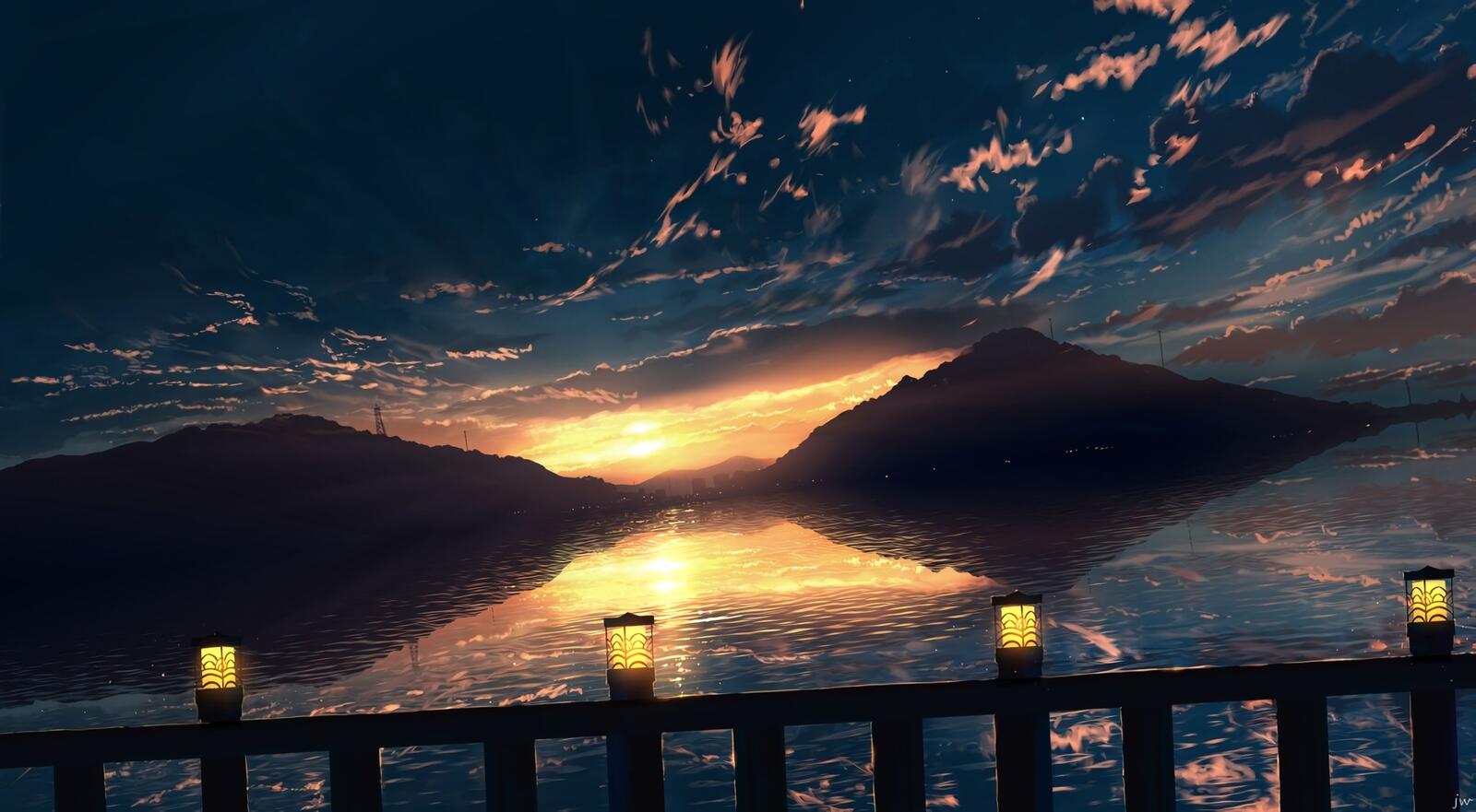 桌面上的壁纸动漫夕阳 景观 动漫景观