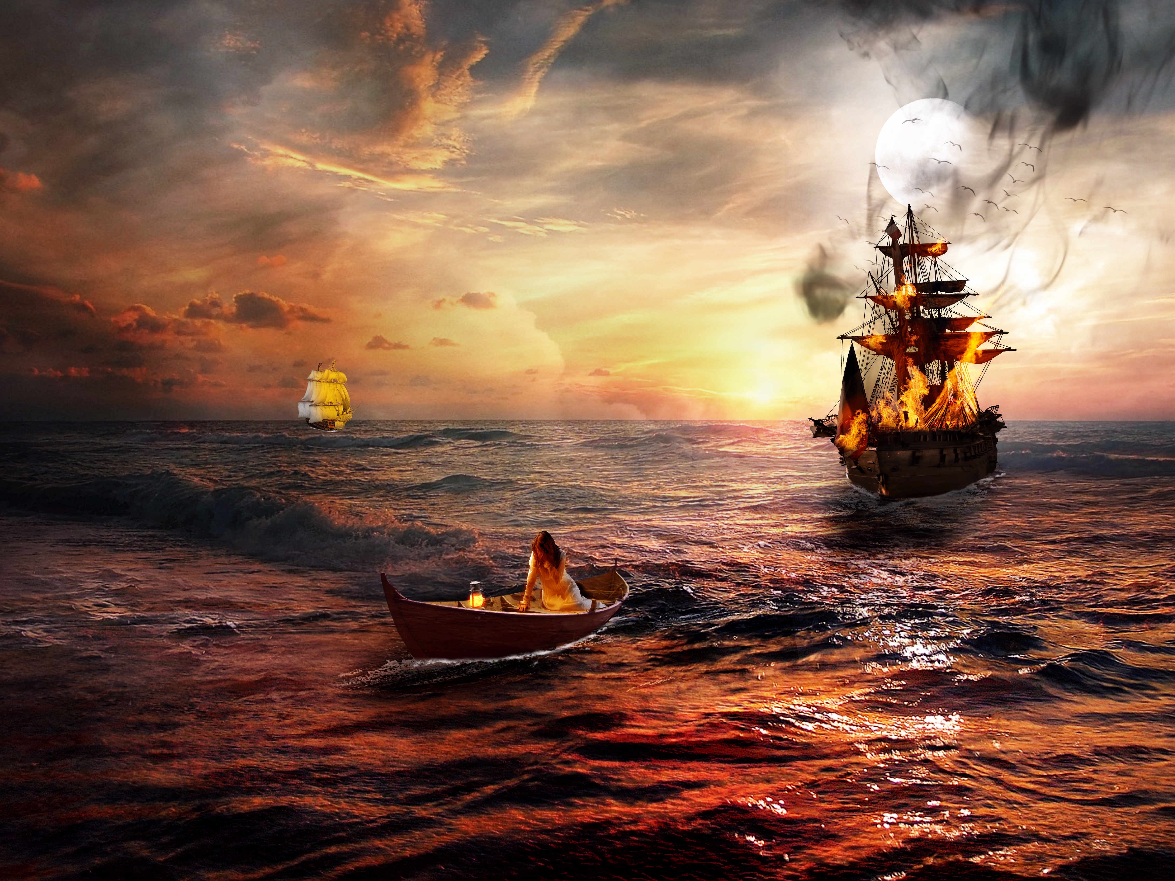 Wallpapers pirates disaster sunset on the desktop