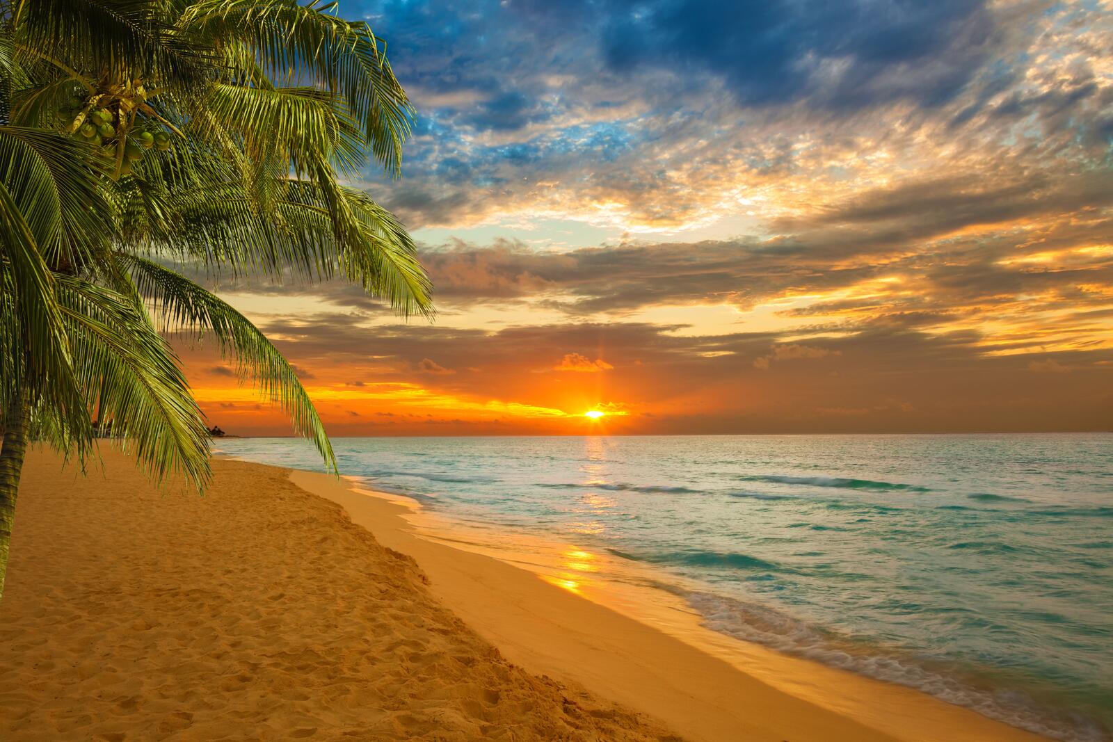 Обои закат пляж Карибы на рабочий стол