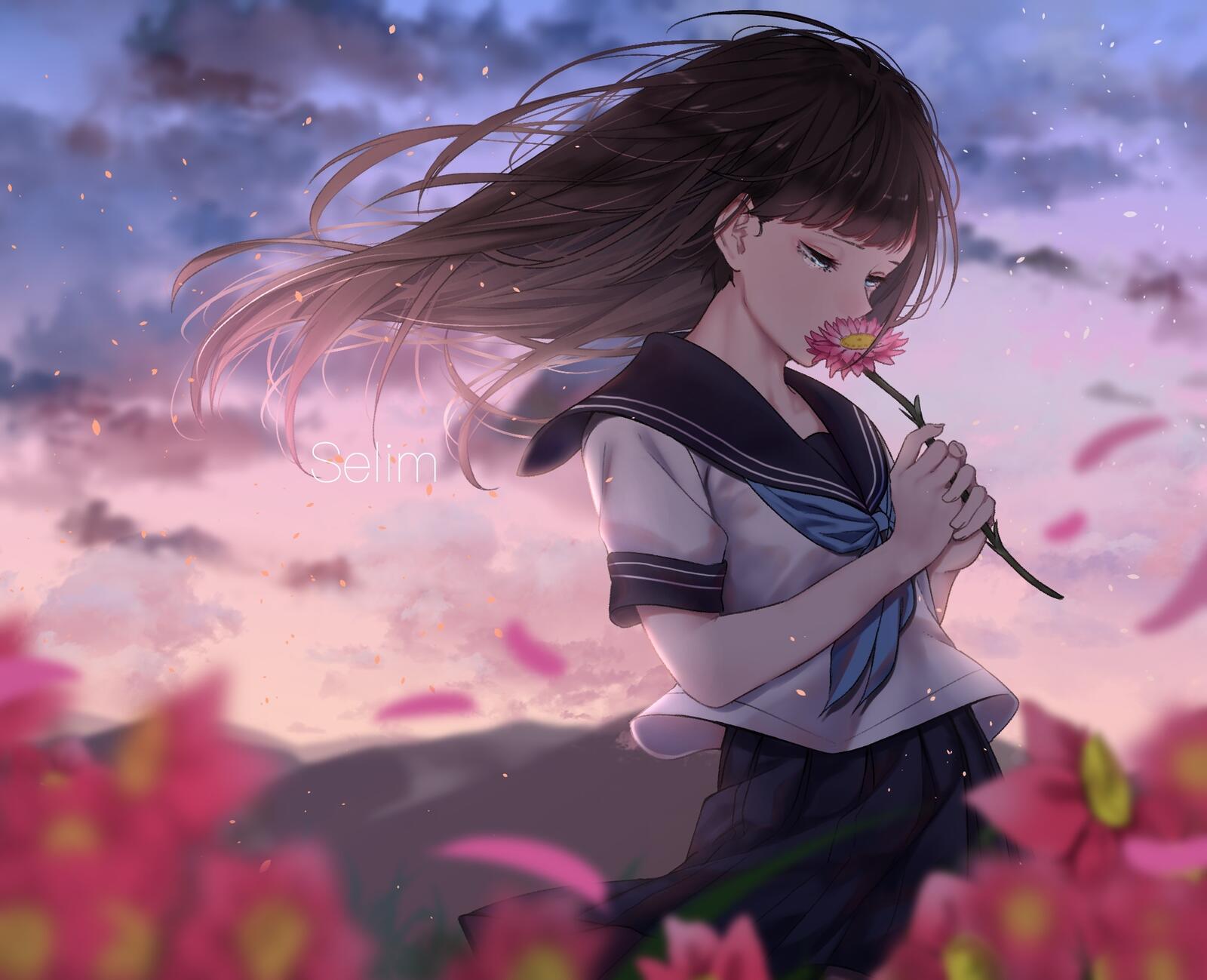 Wallpapers anime girl teary eyes sad expression on the desktop
