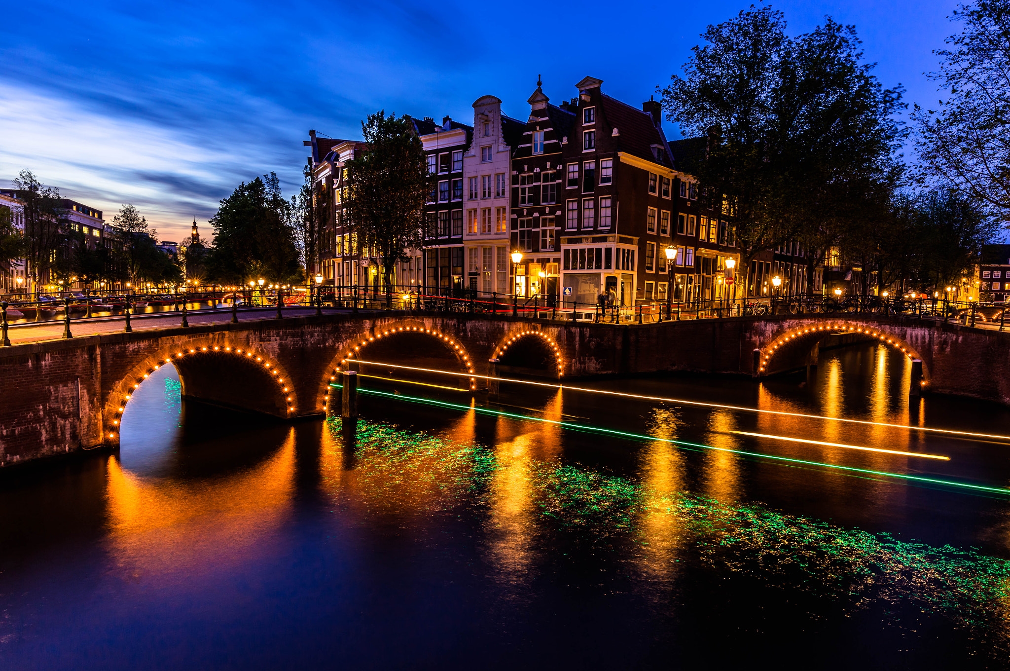 Photo free Amsterdam, Canal View at Night, Netherlands
