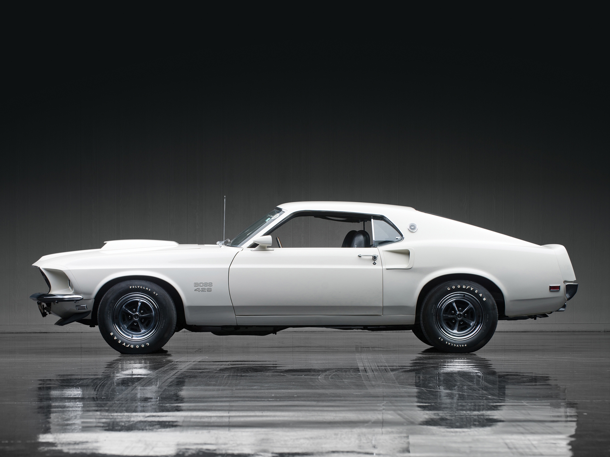 Wallpapers ford mustang boss 429 white side view on the desktop
