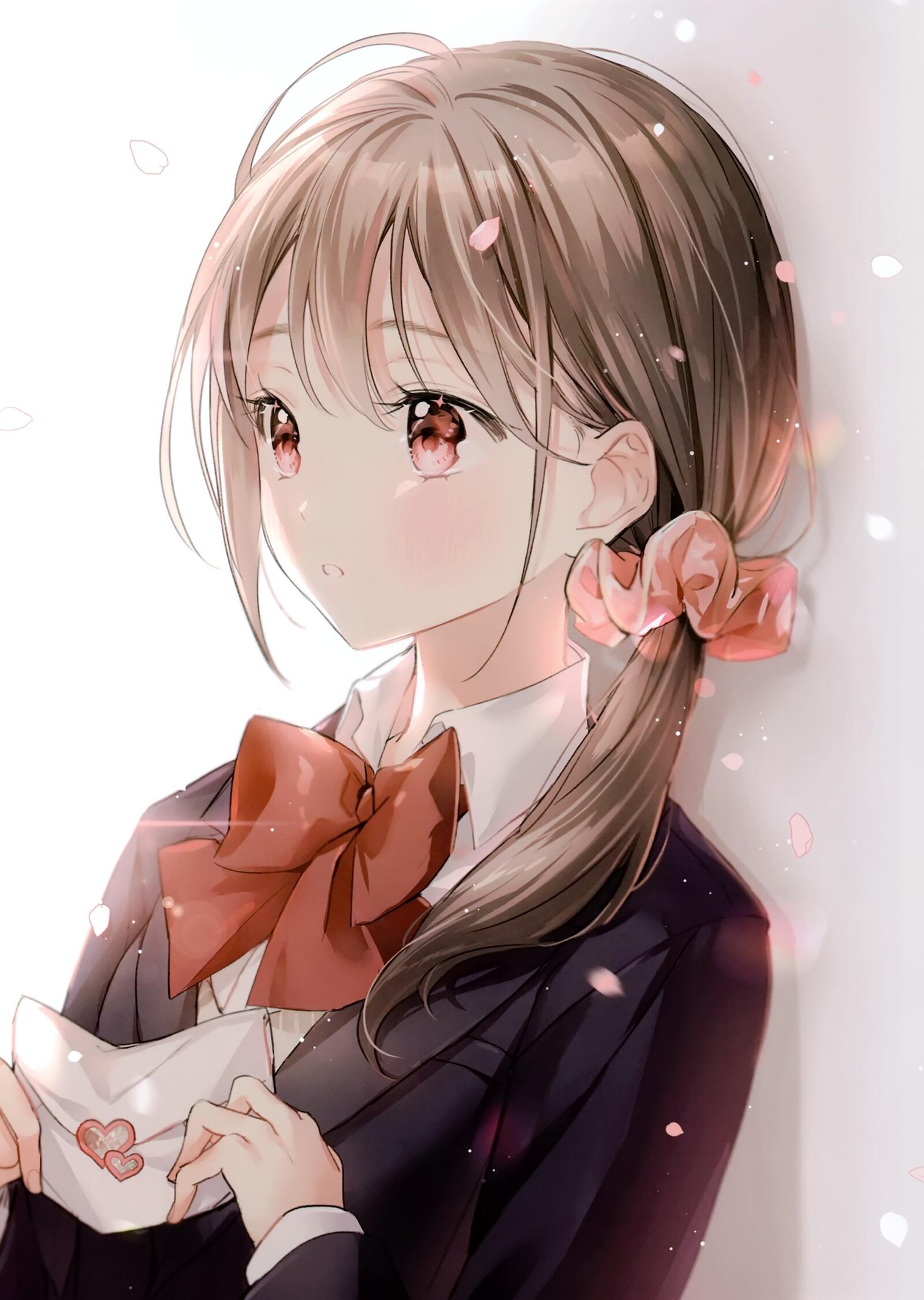 Wallpapers wallpaper anime school girl ribbon love letter on the desktop